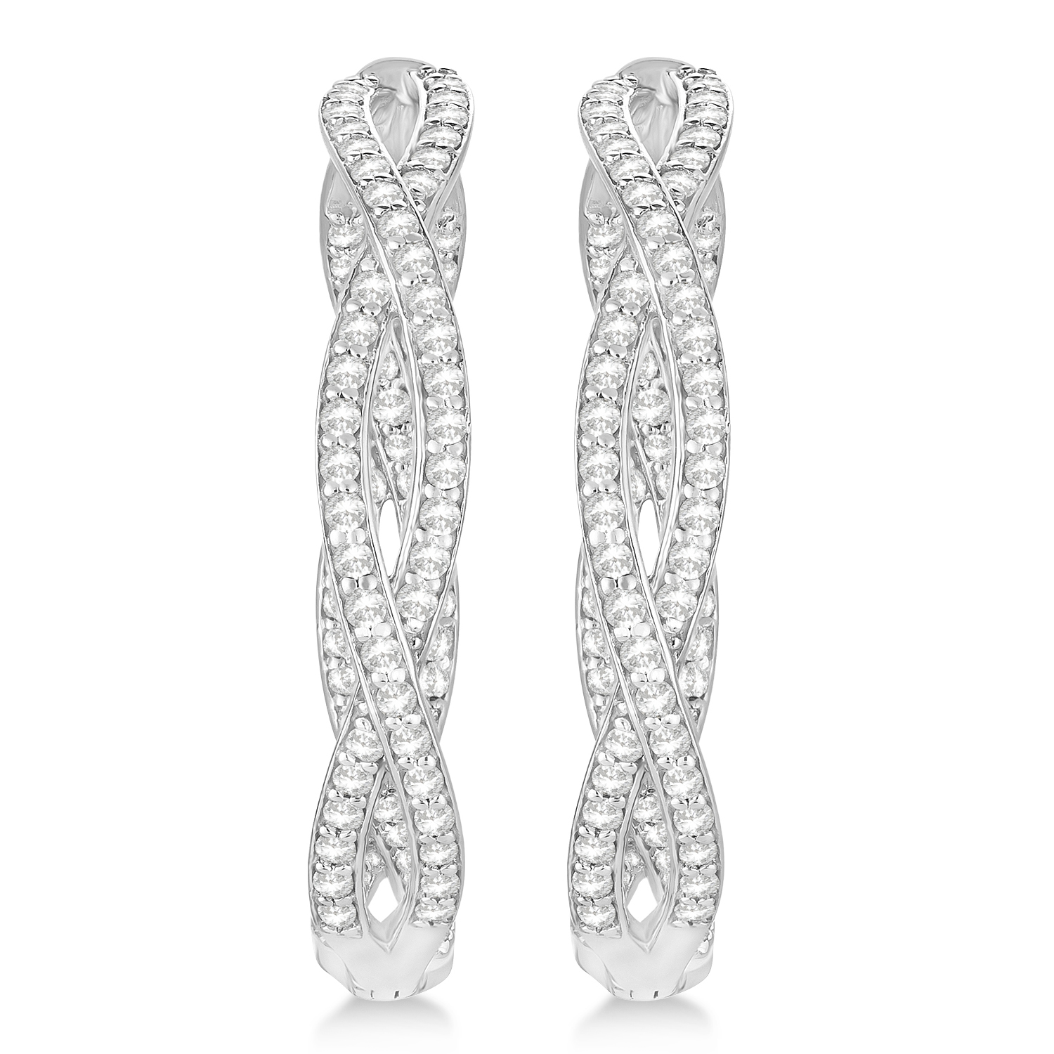 Double Helix Diamond Hoop Earrings 14k White Gold (1.75ct)