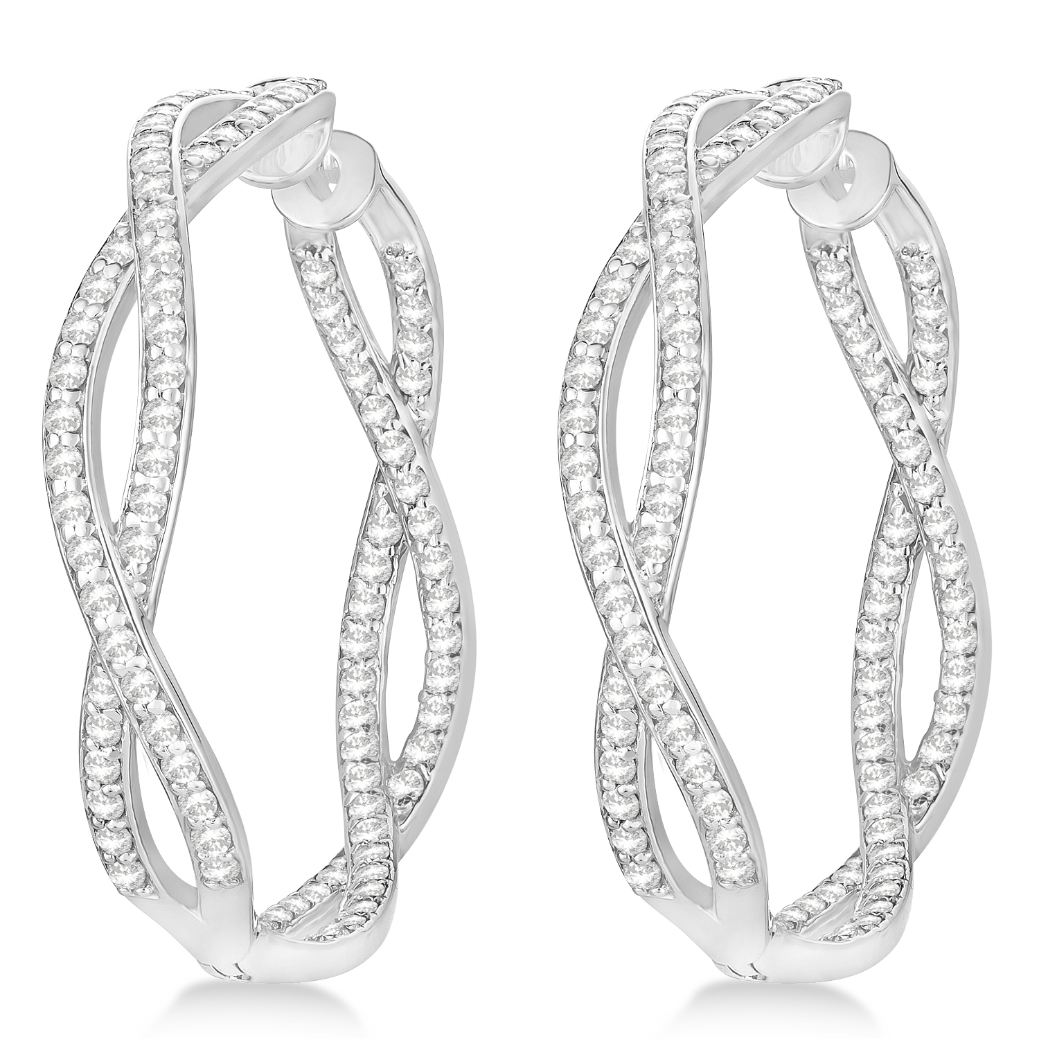 Double Helix Diamond Hoop Earrings 14k White Gold (1.75ct)