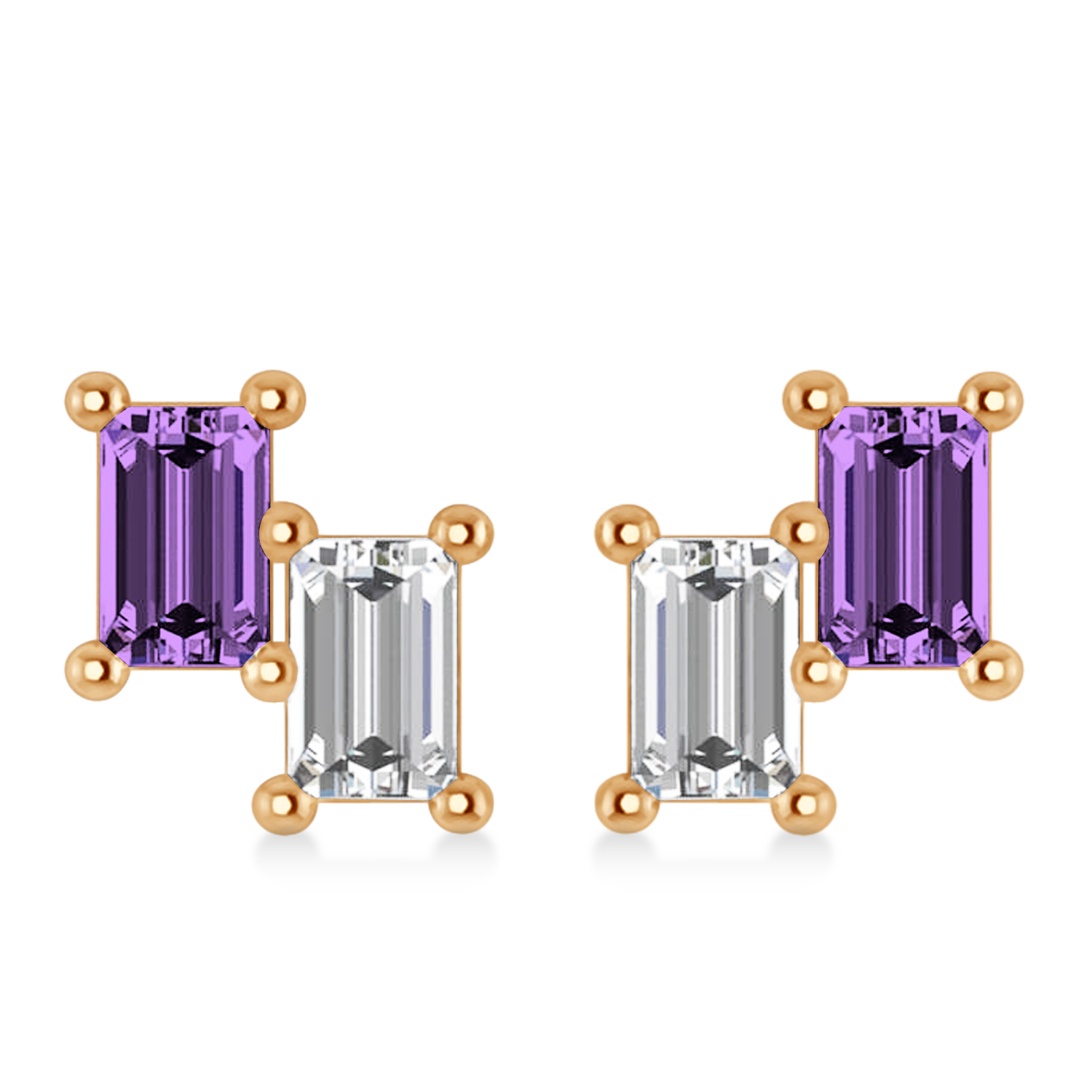 Bar Amethyst & Diamond Baguette Earrings 14k Rose Gold (1.30 ctw)