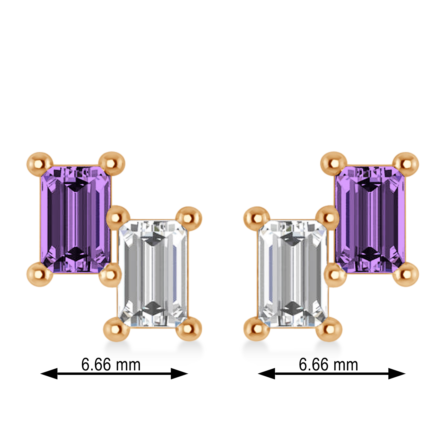 Bar Amethyst & Diamond Baguette Earrings 14k Rose Gold (1.30 ctw)