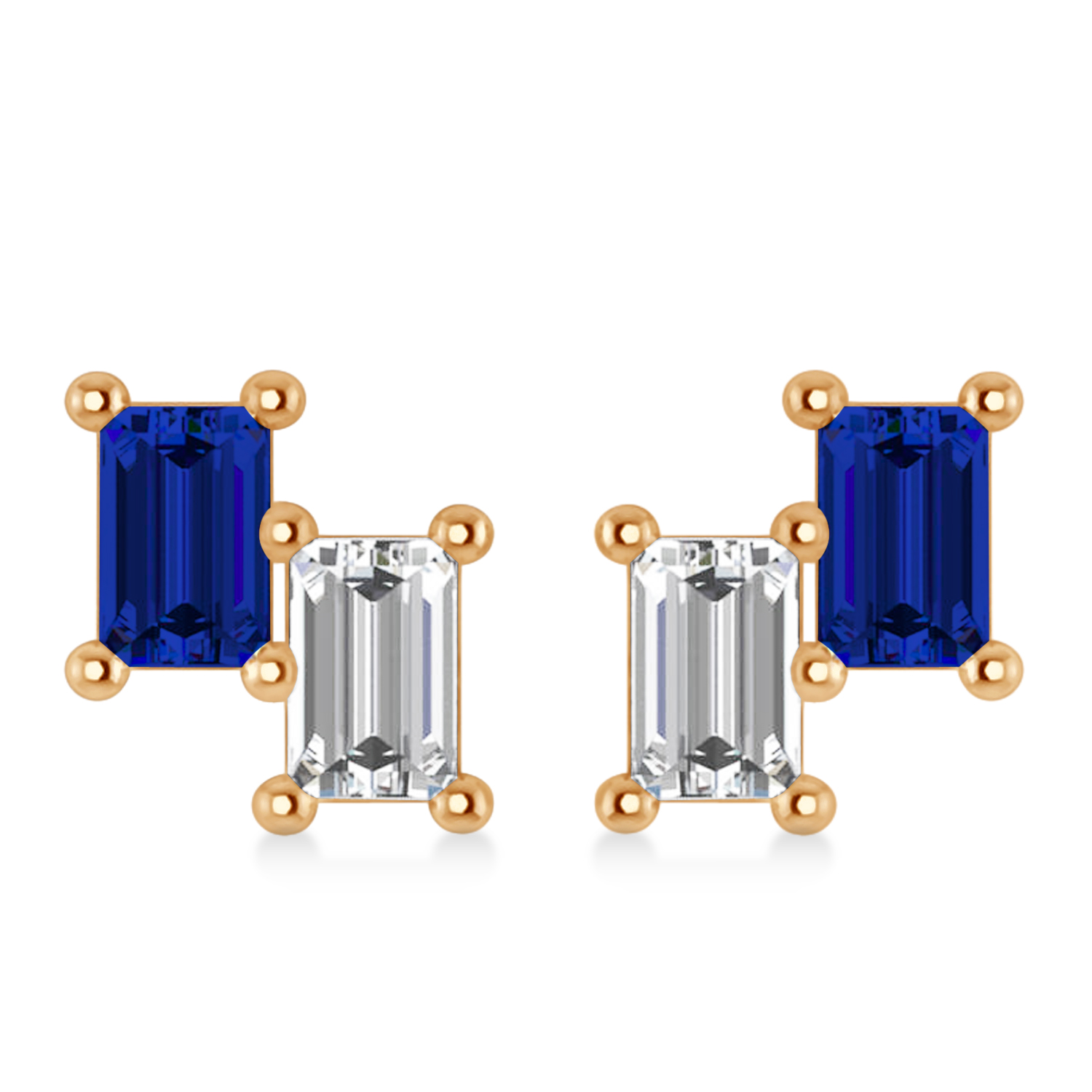 Bar Blue Sapphire & Diamond Baguette Earrings 14k Rose Gold (1.70 ctw)