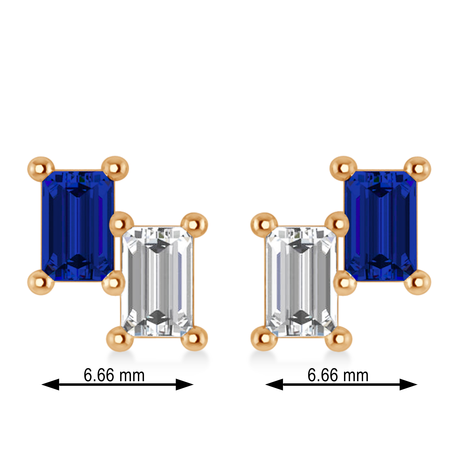 Bar Blue Sapphire & Diamond Baguette Earrings 14k Rose Gold (1.70 ctw)