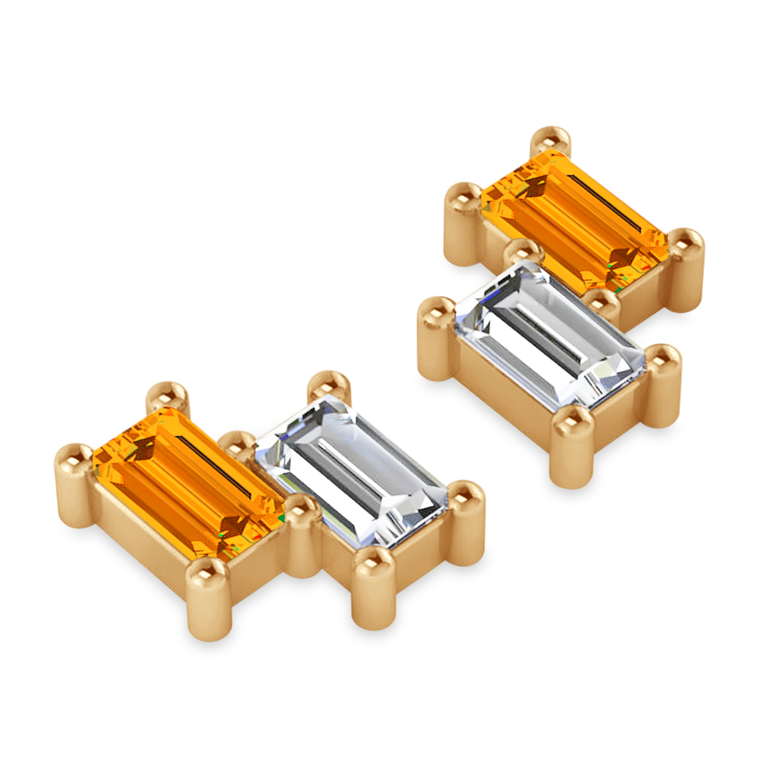 Bar Citrine & Diamond Baguette Earrings 14k Rose Gold (1.30 ctw)