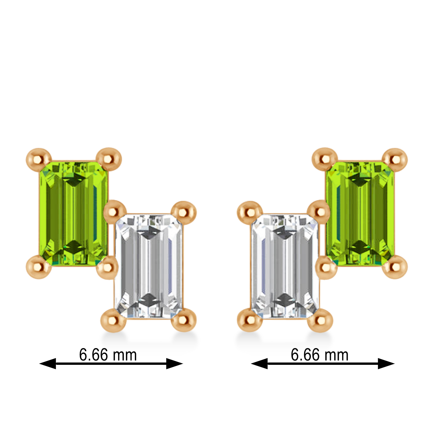 Bar Peridot & Diamond Baguette Earrings 14k Rose Gold (1.30 ctw)