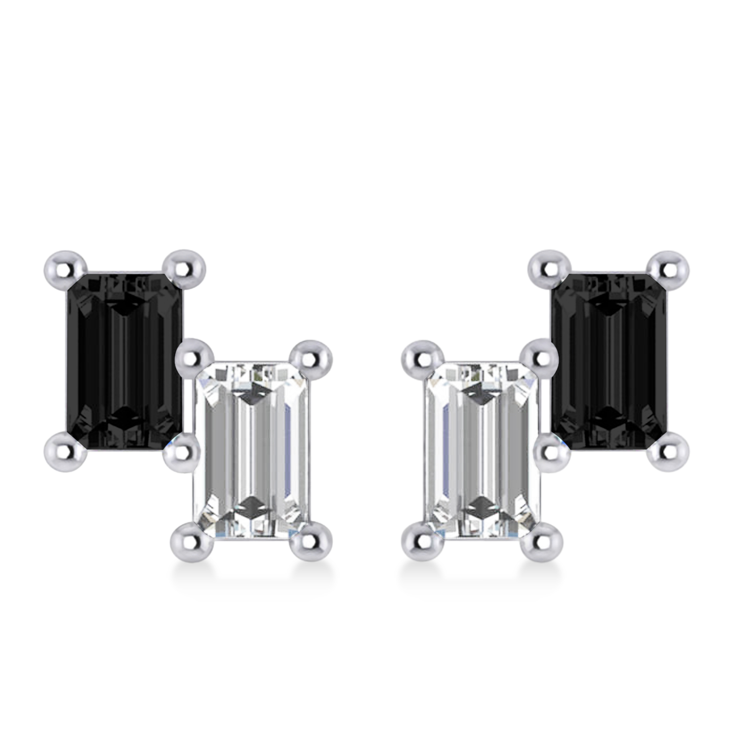 Bar Black Diamond & Diamond Baguette Earrings 14k White Gold (1.20 ctw)