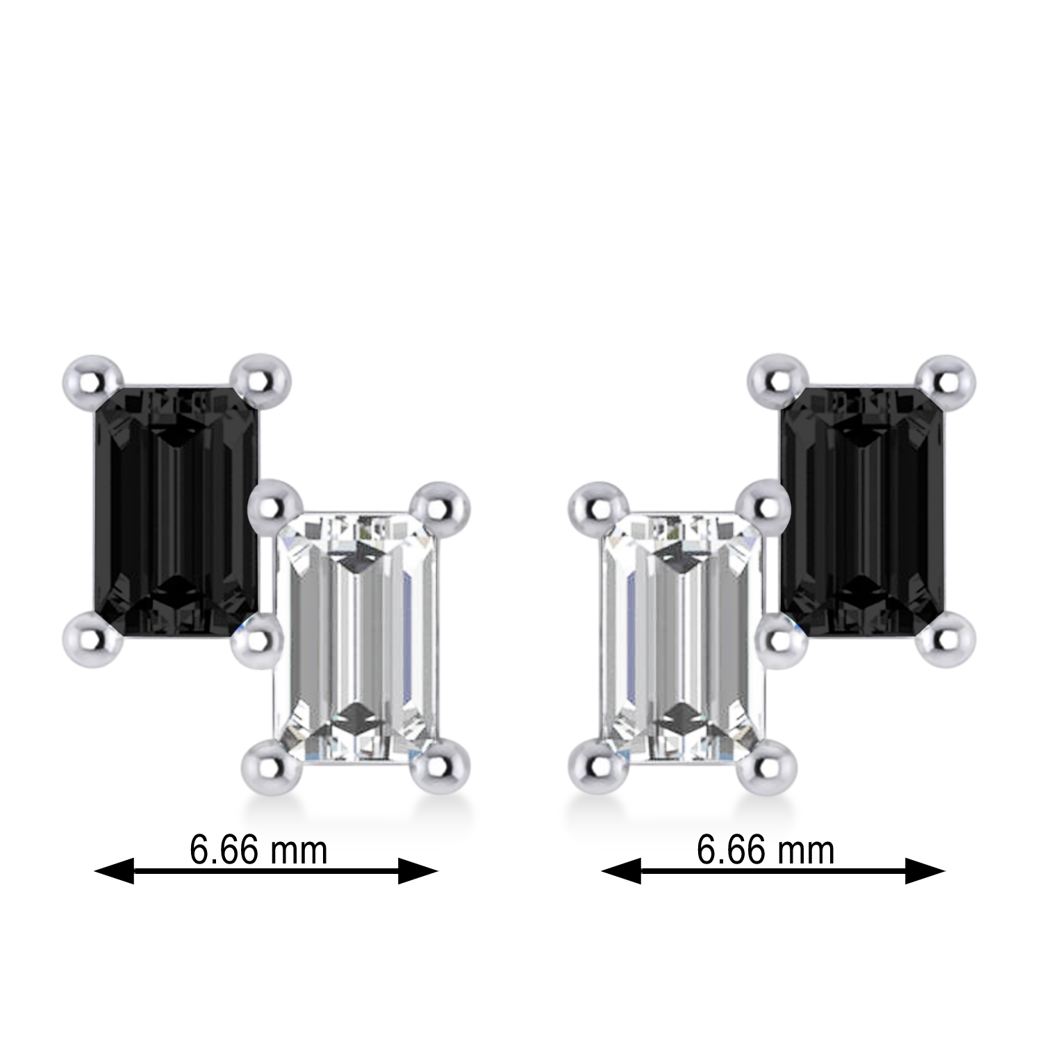 Bar Black Diamond & Diamond Baguette Earrings 14k White Gold (1.20 ctw)