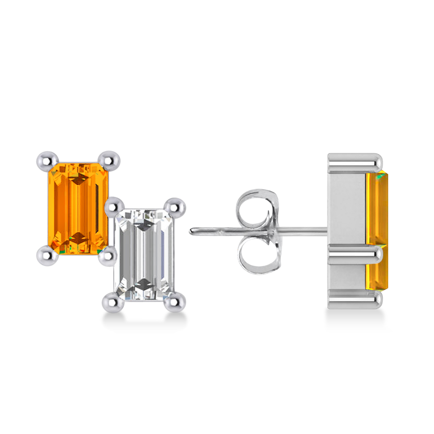 Bar Citrine & Diamond Baguette Earrings 14k White Gold (1.30 ctw)