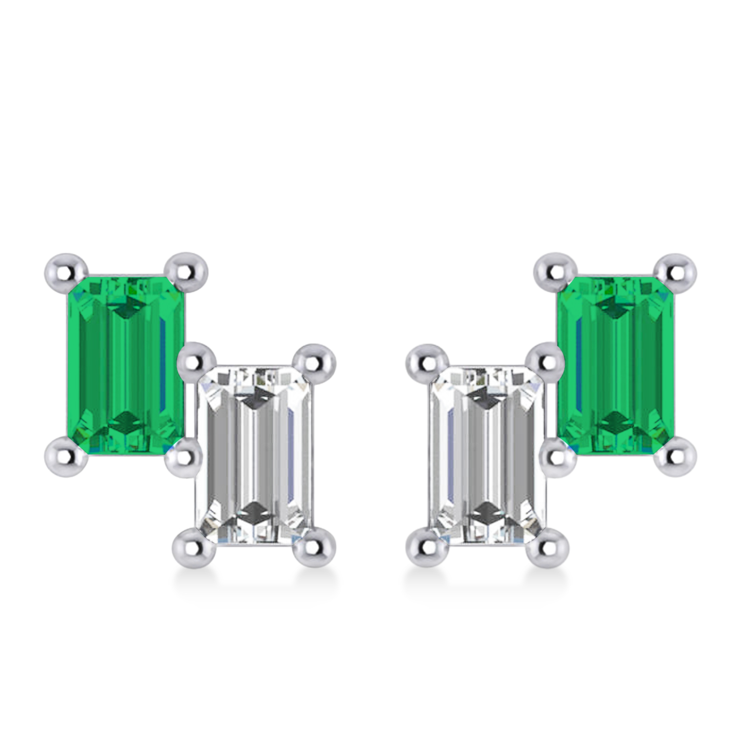 Bar Emerald & Diamond Baguette Earrings 14k White Gold (1.20 ctw)