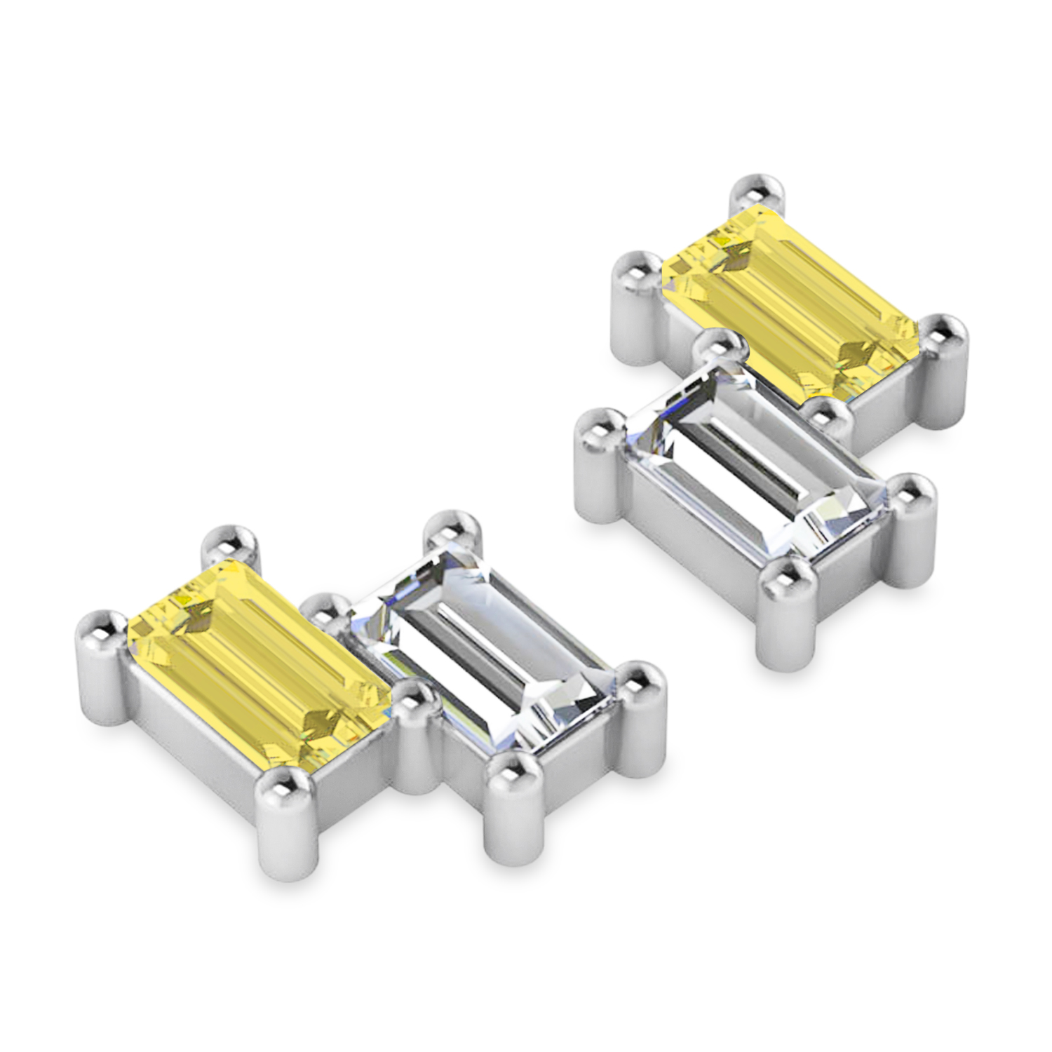 Bar Yellow Diamond & Diamond Baguette Earrings 14k White Gold (1.20 ctw)