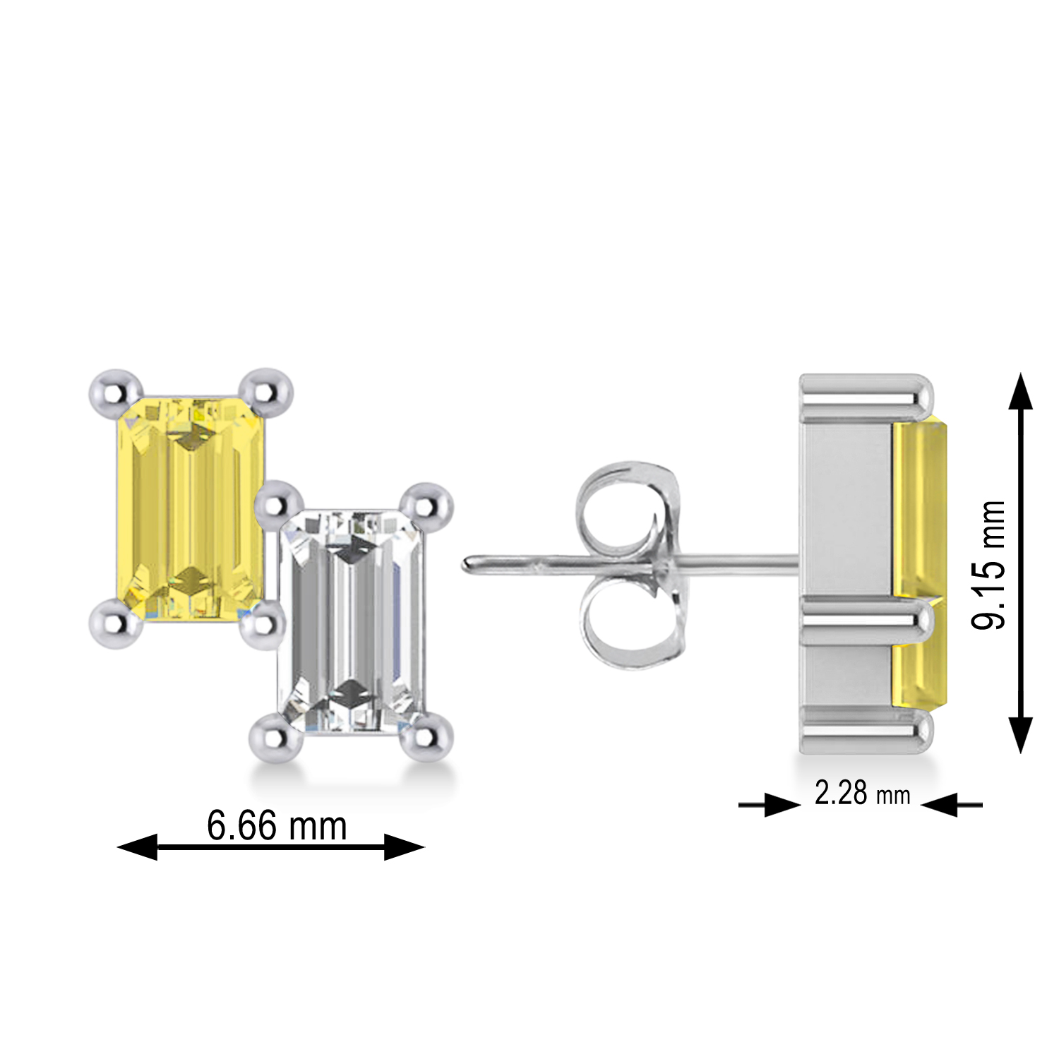 Bar Yellow Diamond & Diamond Baguette Earrings 14k White Gold (1.20 ctw)