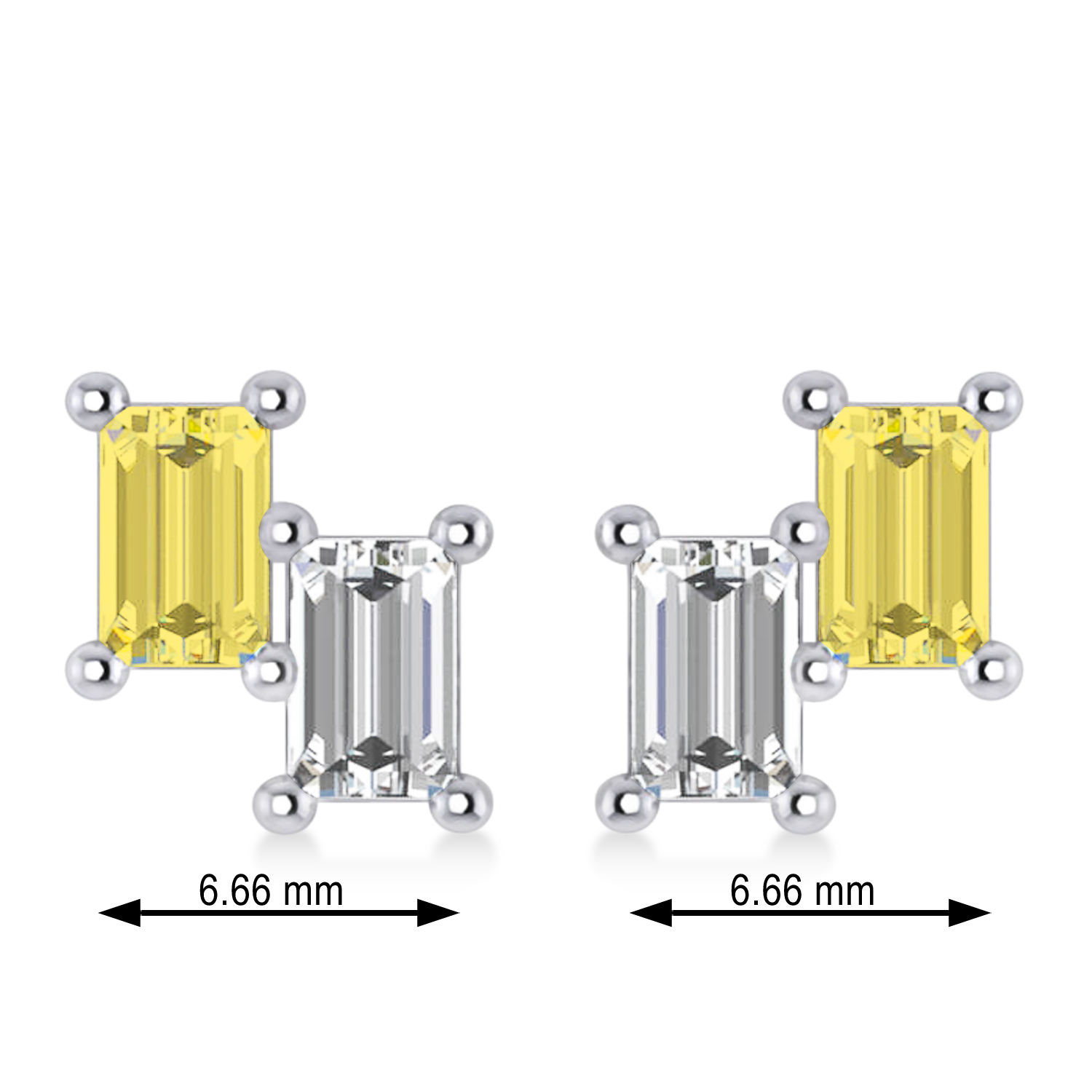Bar Yellow Diamond & Diamond Baguette Earrings 14k White Gold (1.20 ctw)