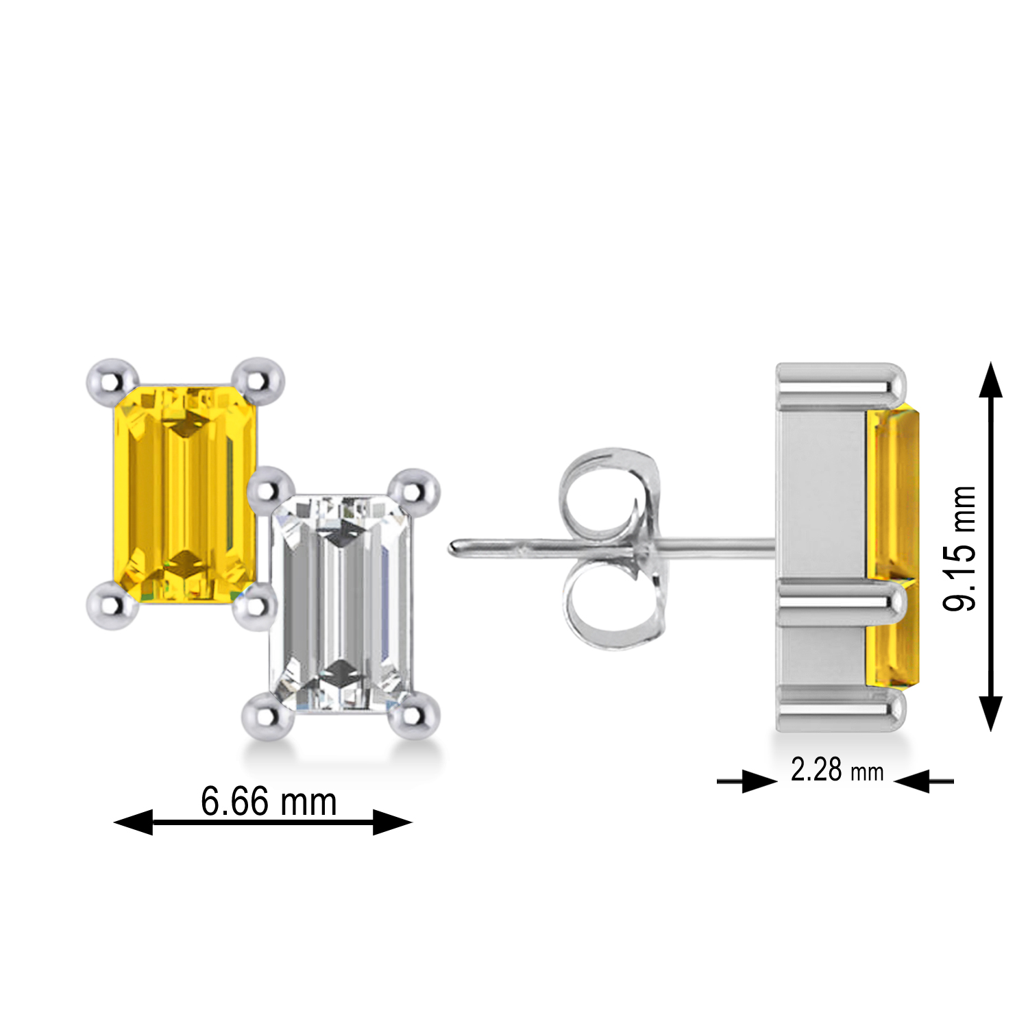 Bar Yellow Sapphire & Diamond Baguette Earrings 14k White Gold (1.70 ctw)