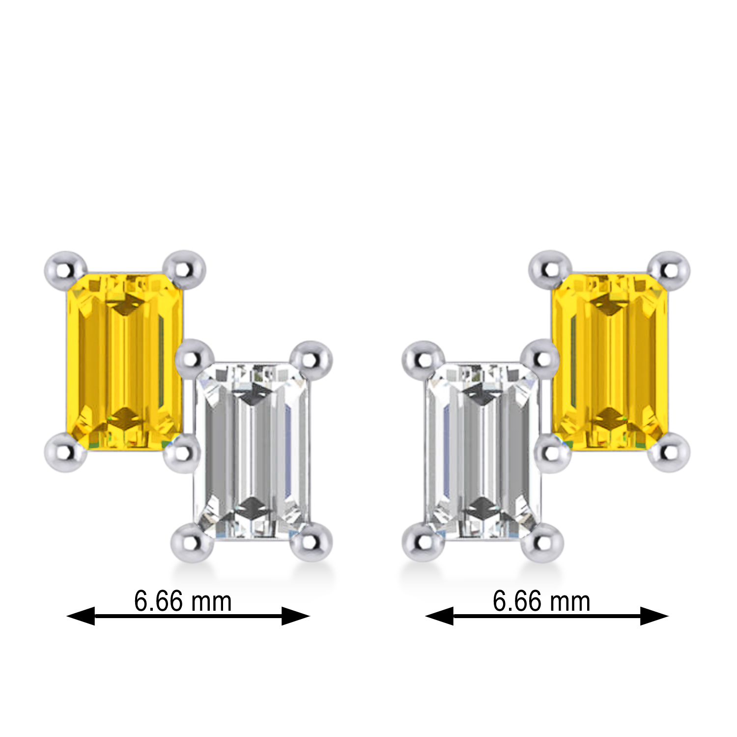 Bar Yellow Sapphire & Diamond Baguette Earrings 14k White Gold (1.70 ctw)