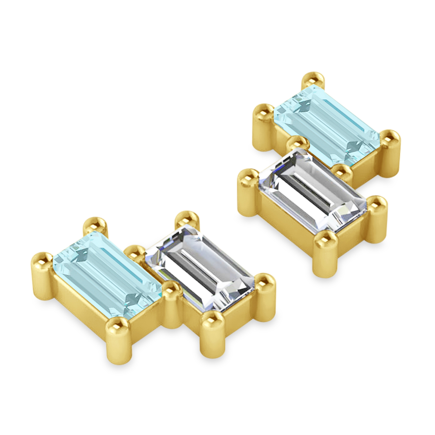 Bar Aquamarine & Diamond Baguette Earrings 14k Yellow Gold (1.10 ctw)