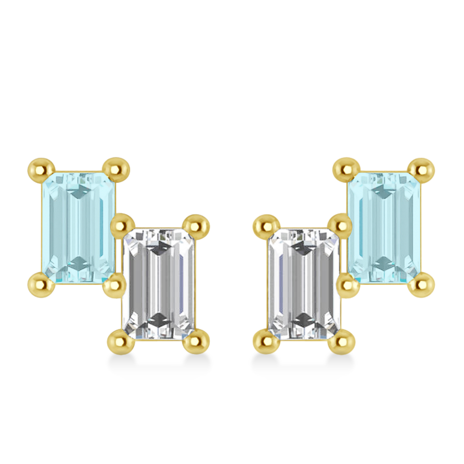 Bar Aquamarine & Diamond Baguette Earrings 14k Yellow Gold (1.10 ctw)