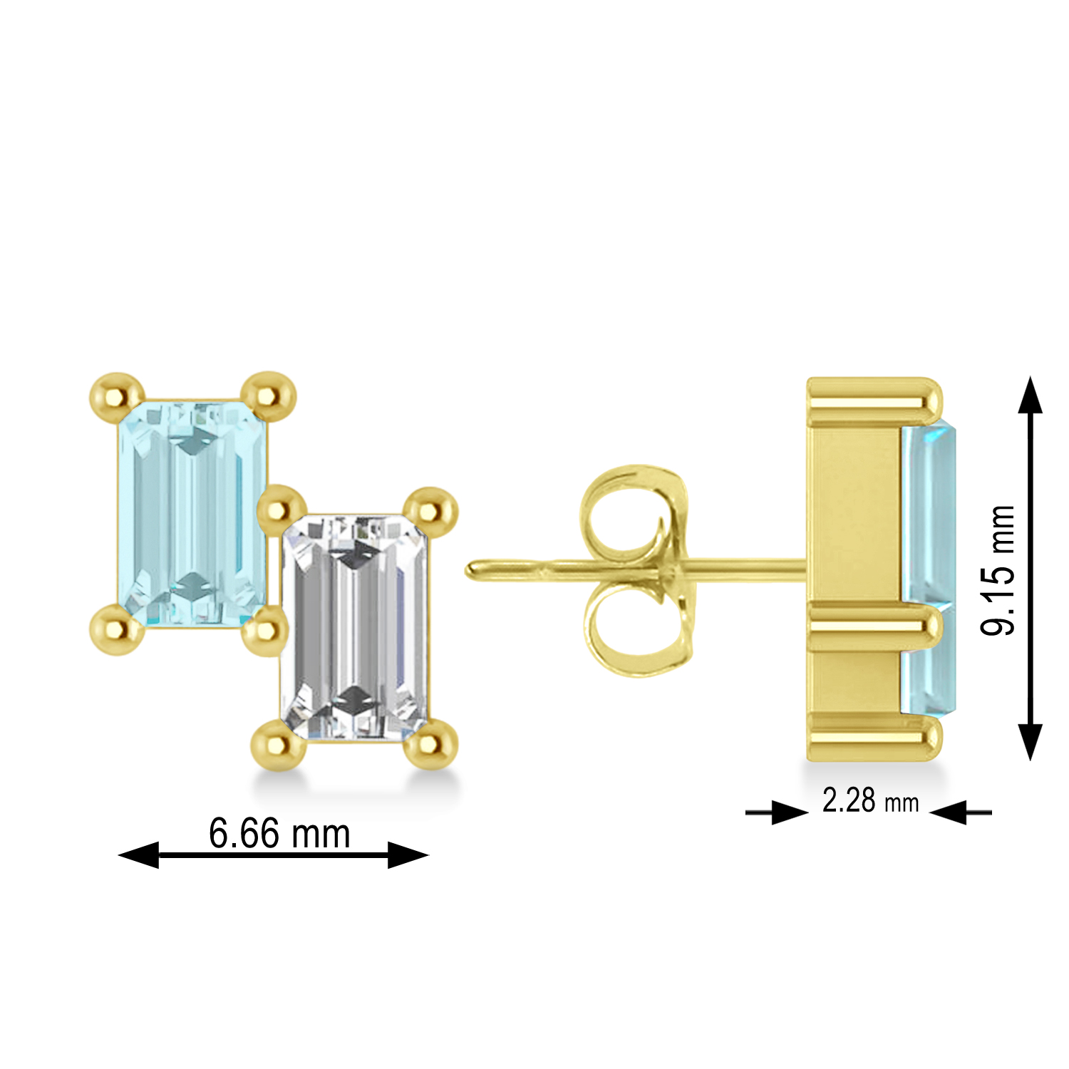 Bar Aquamarine & Diamond Baguette Earrings 14k Yellow Gold (1.10 ctw)