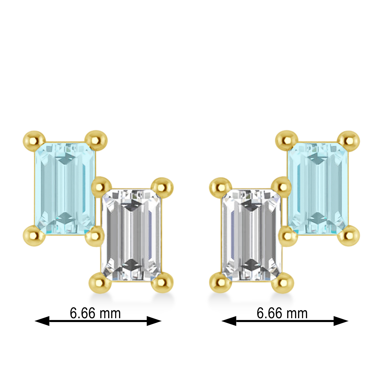 Bar Aquamarine & Diamond Baguette Earrings 14k Yellow Gold (1.10 ctw)