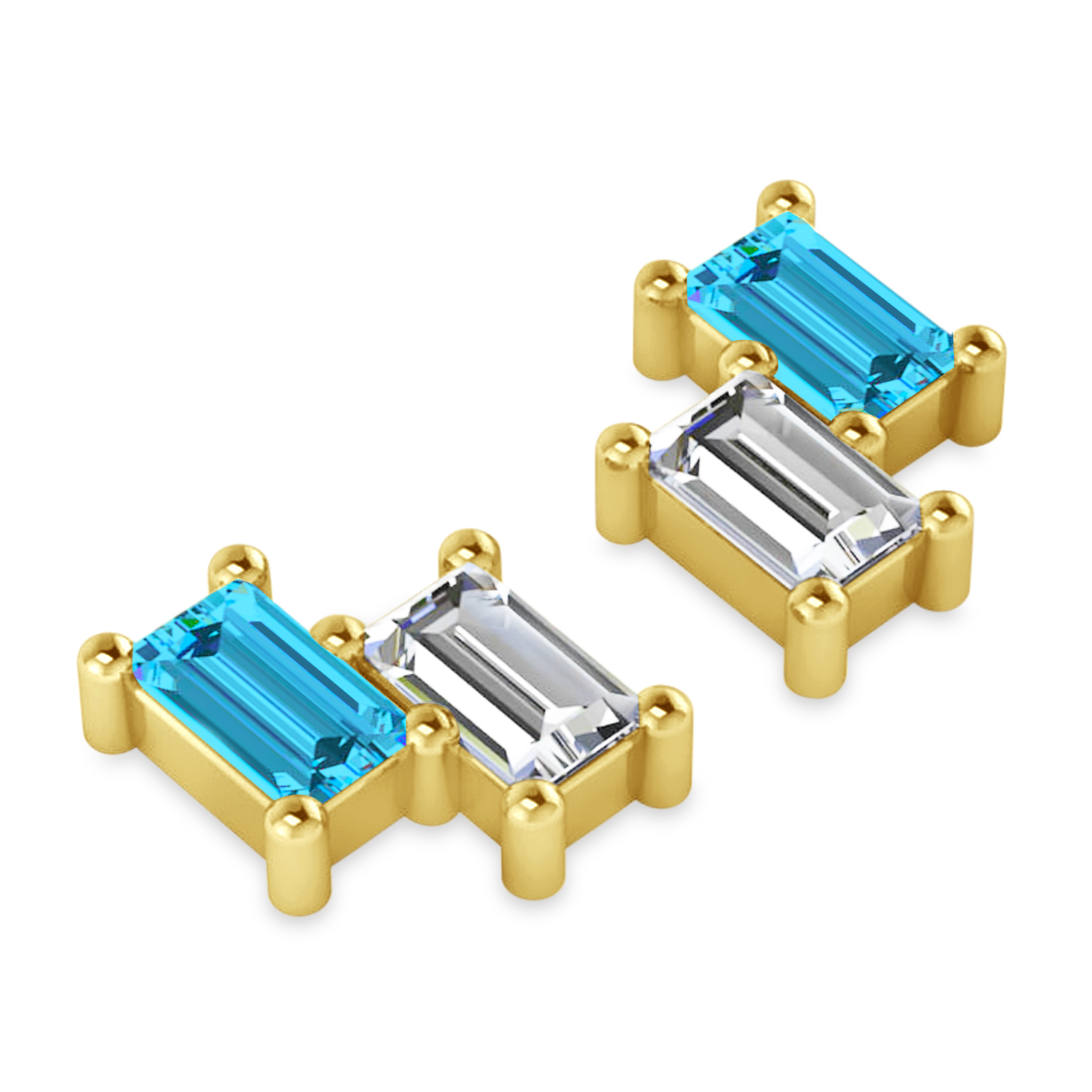 Bar Blue Topaz & Diamond Baguette Earrings 14k Yellow Gold (1.40 ctw)
