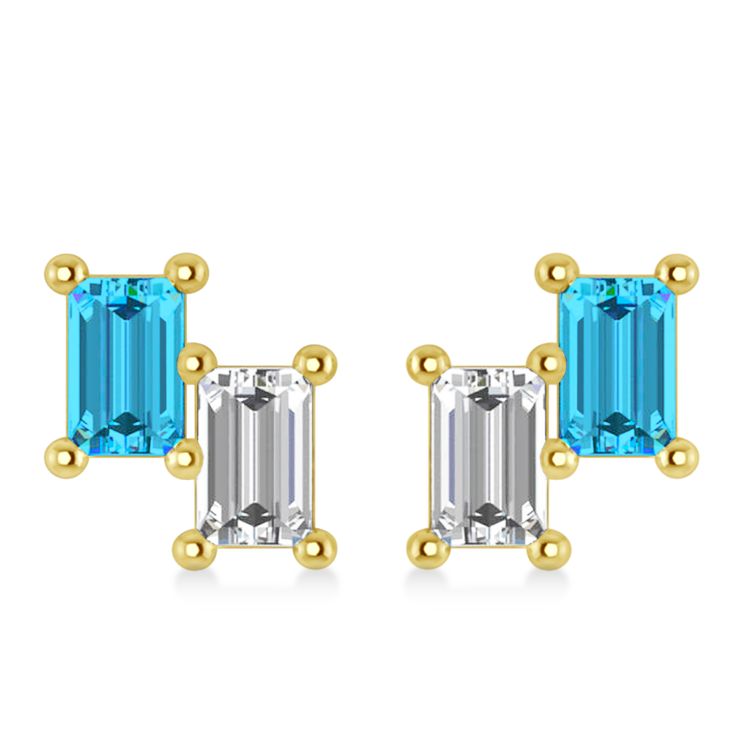 Bar Blue Topaz & Diamond Baguette Earrings 14k Yellow Gold (1.40 ctw)