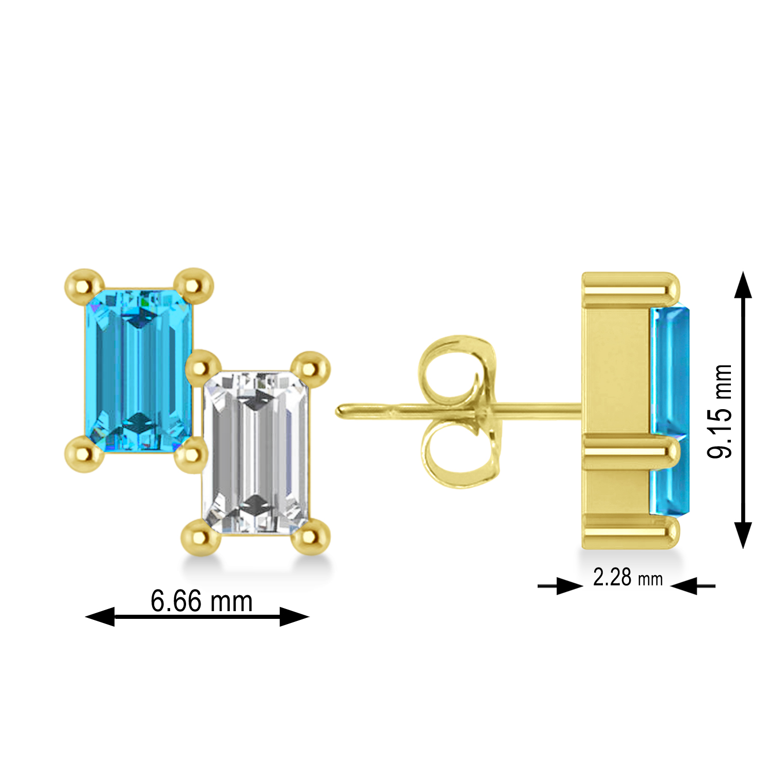 Bar Blue Topaz & Diamond Baguette Earrings 14k Yellow Gold (1.40 ctw)