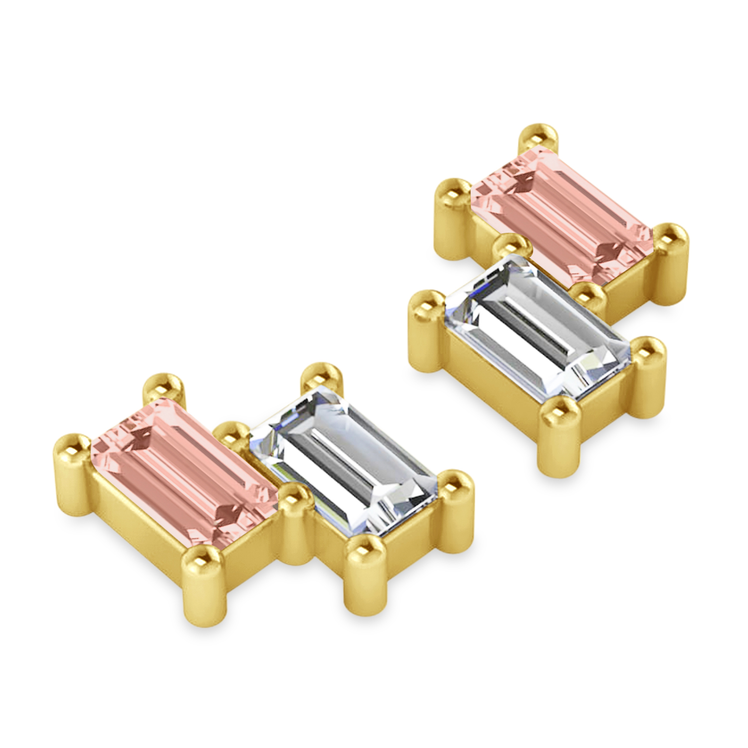 Bar Morganite & Diamond Baguette Earrings 14k Yellow Gold (1.70 ctw)