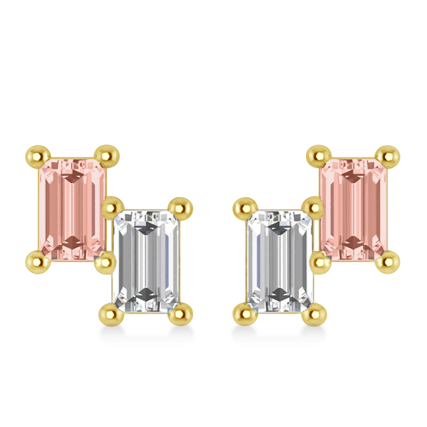 Bar Morganite & Diamond Baguette Earrings 14k Yellow Gold (1.70 ctw)