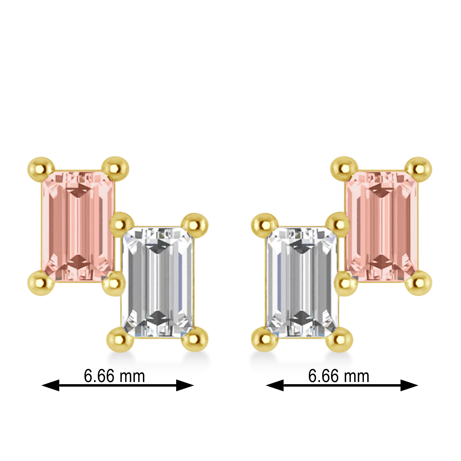 Bar Morganite & Diamond Baguette Earrings 14k Yellow Gold (1.70 ctw)