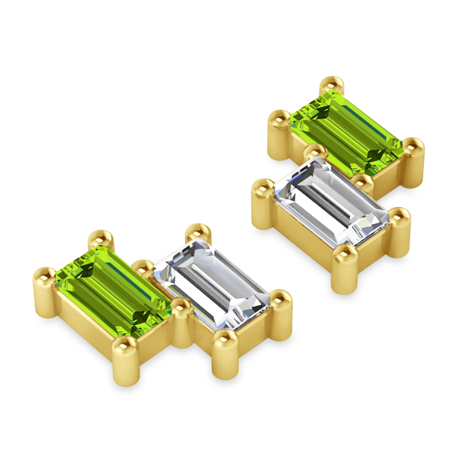 Bar Peridot & Diamond Baguette Earrings 14k Yellow Gold (1.30 ctw)
