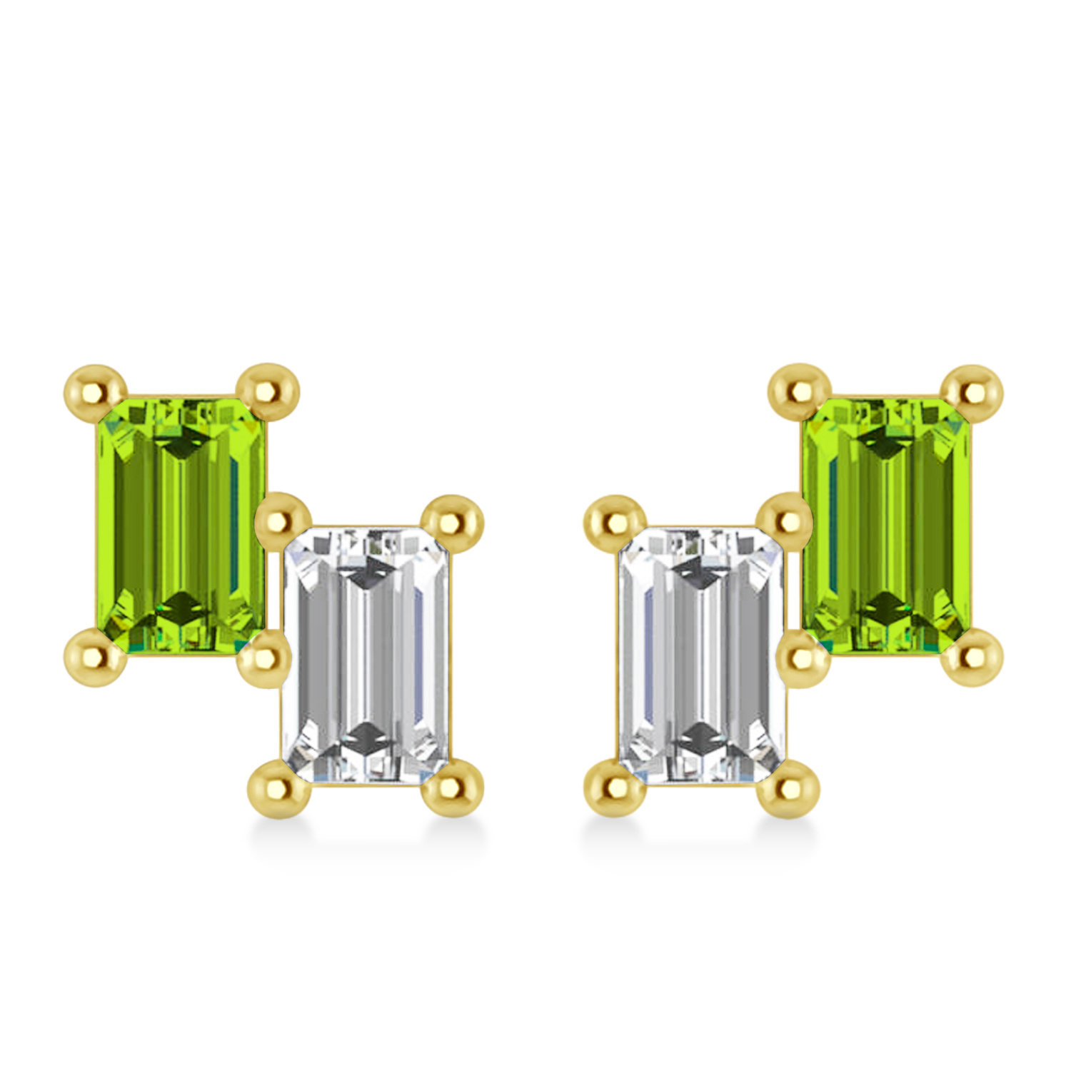 Bar Peridot & Diamond Baguette Earrings 14k Yellow Gold (1.30 ctw)