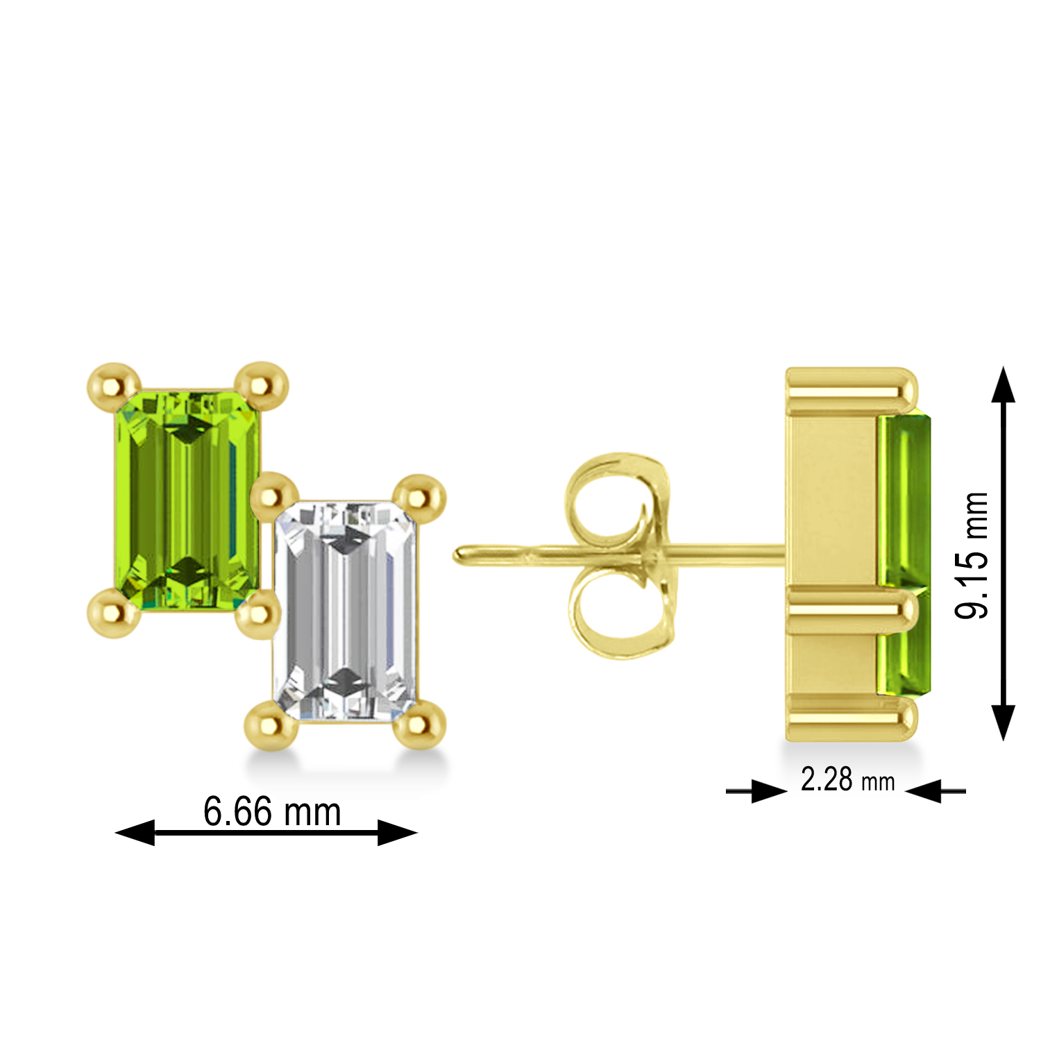 Bar Peridot & Diamond Baguette Earrings 14k Yellow Gold (1.30 ctw)