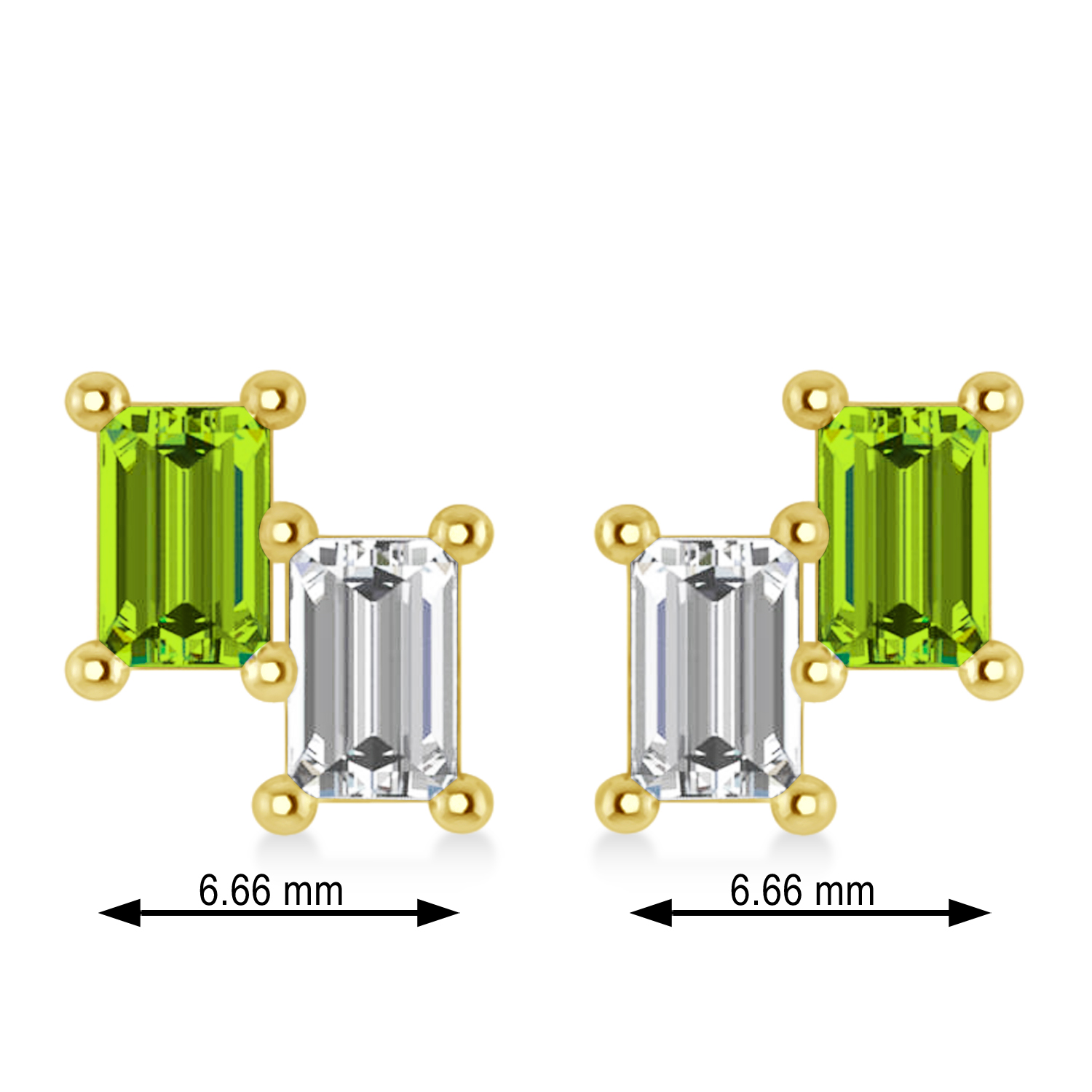 Bar Peridot & Diamond Baguette Earrings 14k Yellow Gold (1.30 ctw)