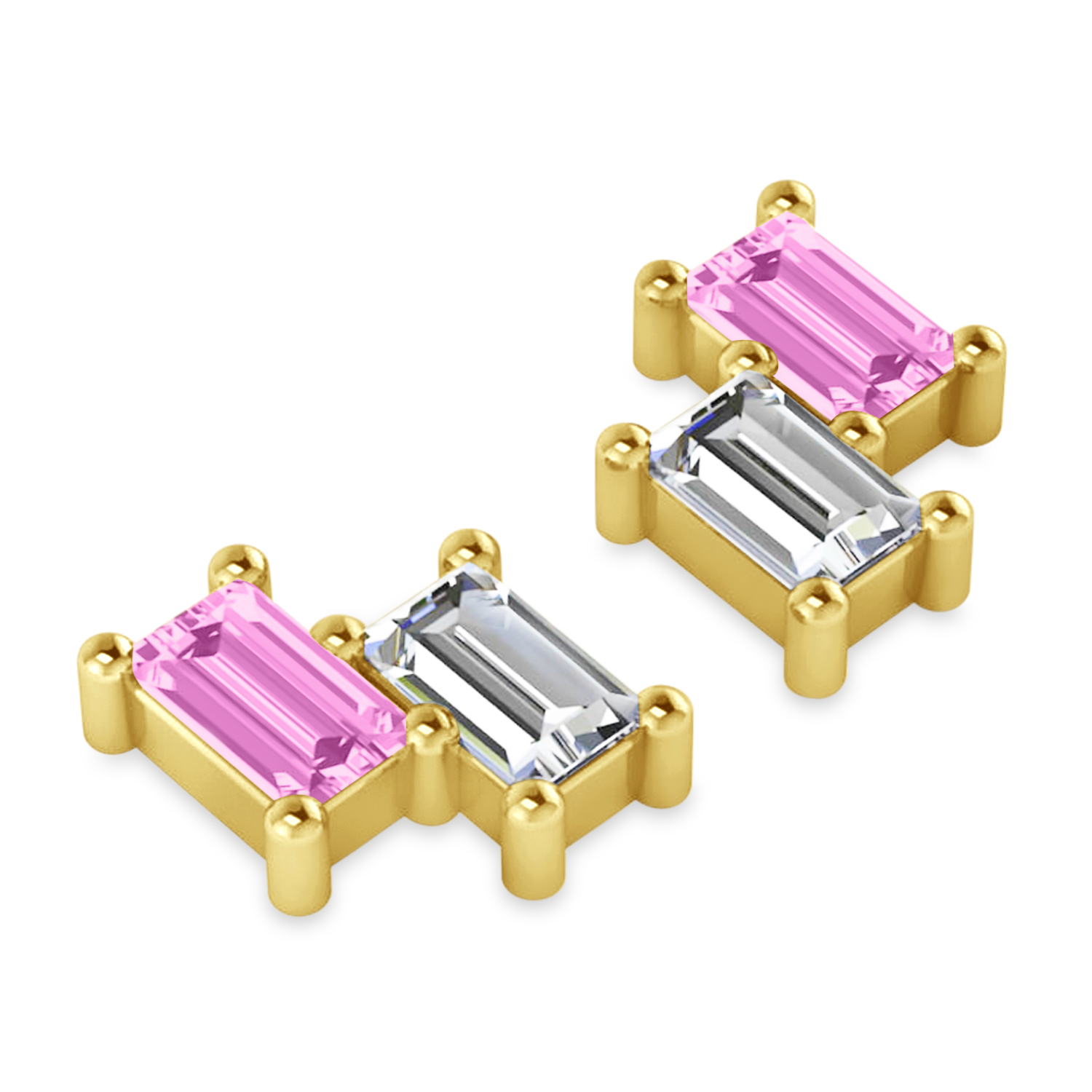 Bar Pink Sapphire & Diamond Baguette Earrings 14k Yellow Gold (1.70 ctw)