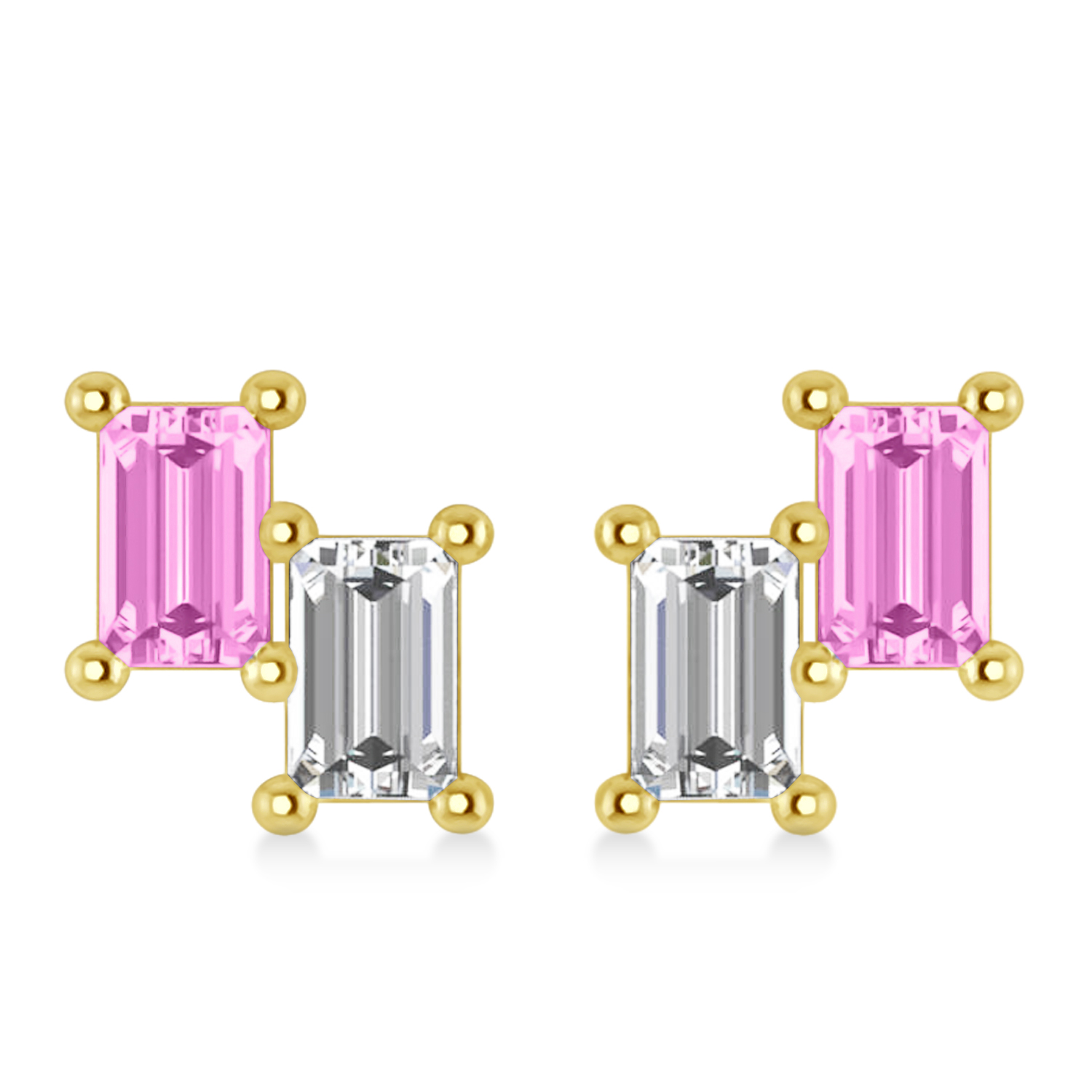 Bar Pink Sapphire & Diamond Baguette Earrings 14k Yellow Gold (1.70 ctw)