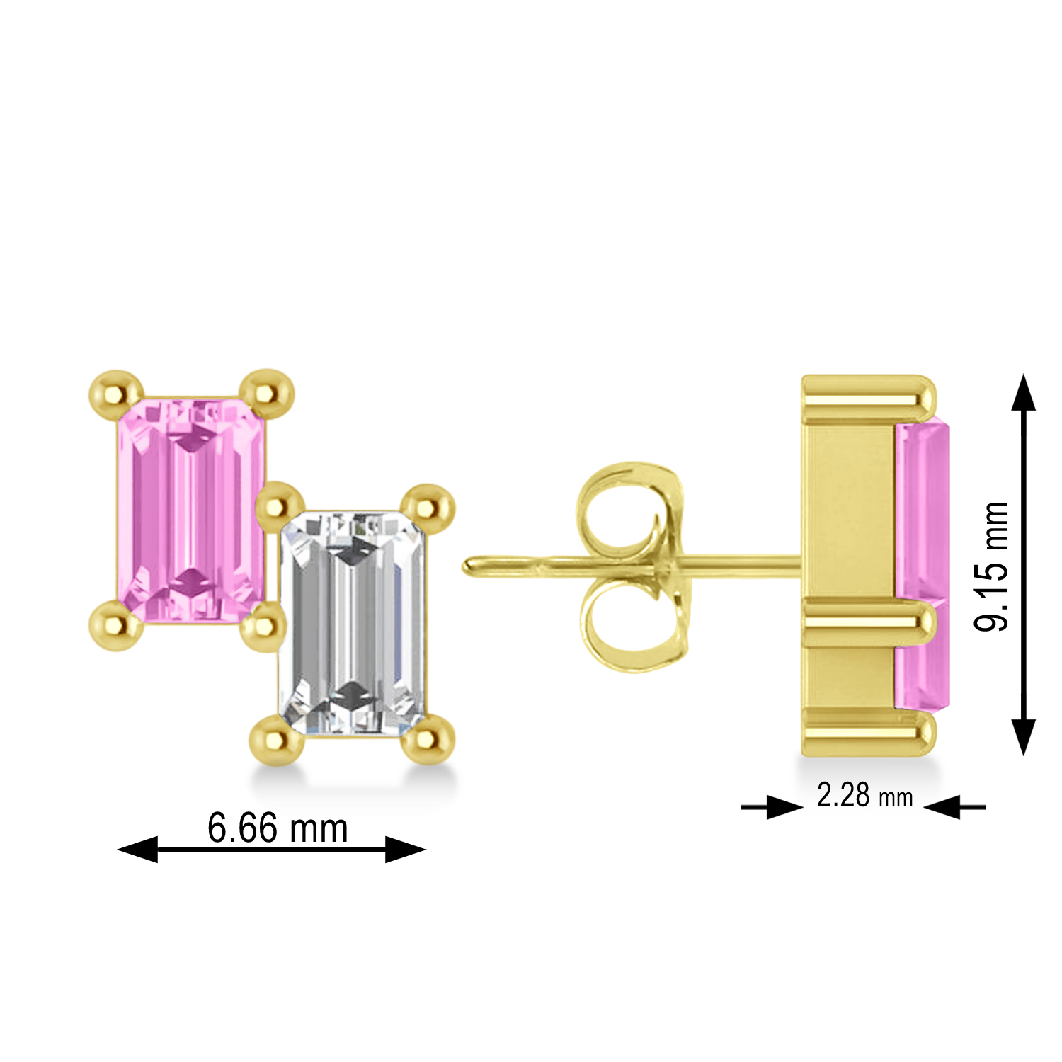 Bar Pink Sapphire & Diamond Baguette Earrings 14k Yellow Gold (1.70 ctw)
