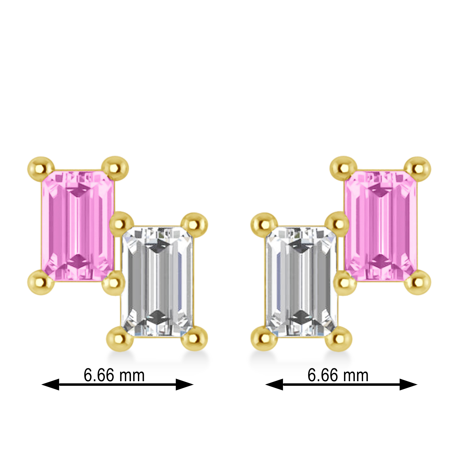 Bar Pink Sapphire & Diamond Baguette Earrings 14k Yellow Gold (1.70 ctw)