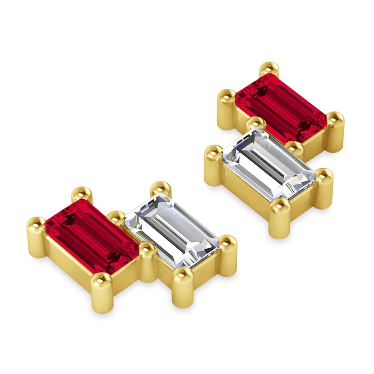 Bar Ruby & Diamond Baguette Earrings 14k Yellow Gold (1.70 ctw)