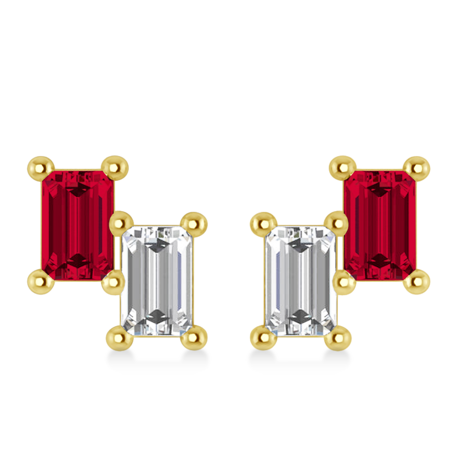 Bar Ruby & Diamond Baguette Earrings 14k Yellow Gold (1.70 ctw)