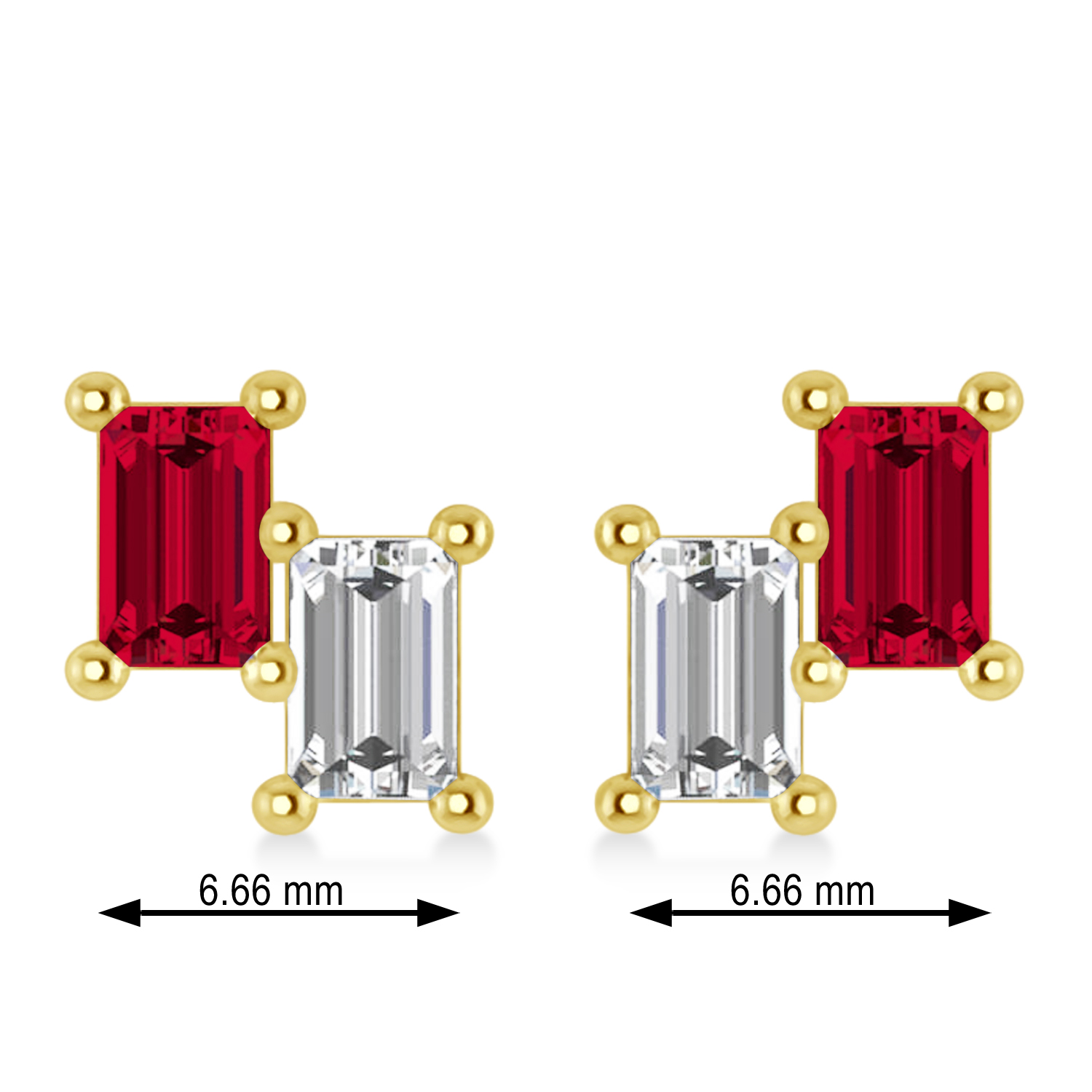 Bar Ruby & Diamond Baguette Earrings 14k Yellow Gold (1.70 ctw)