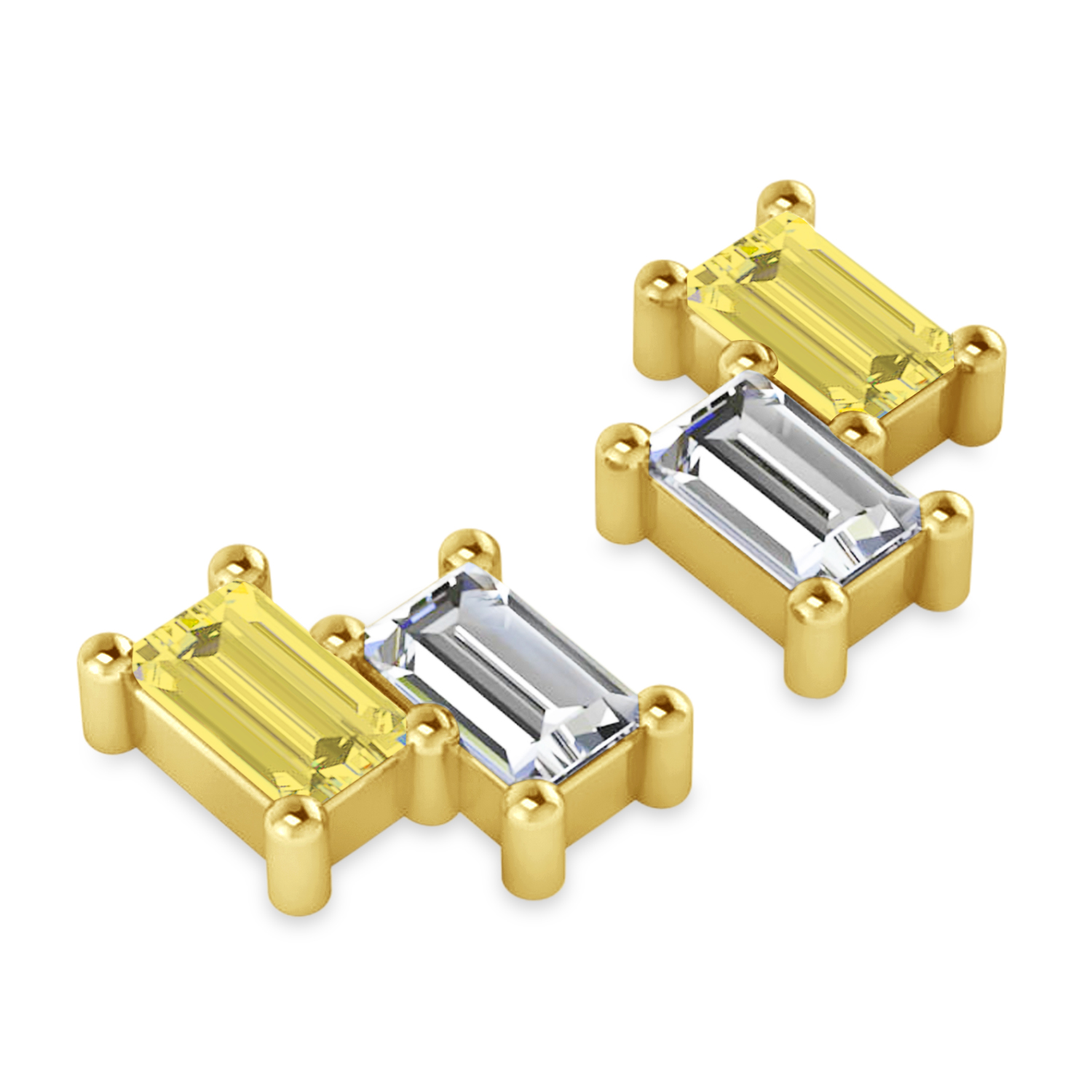 Bar Yellow Diamond & Diamond Baguette Earrings 14k Yellow Gold (1.20 ctw)