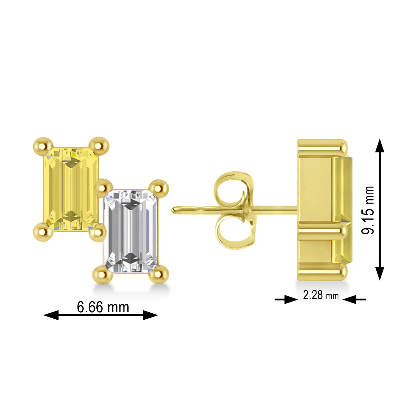 Bar Yellow Diamond & Diamond Baguette Earrings 14k Yellow Gold (1.20 ctw)