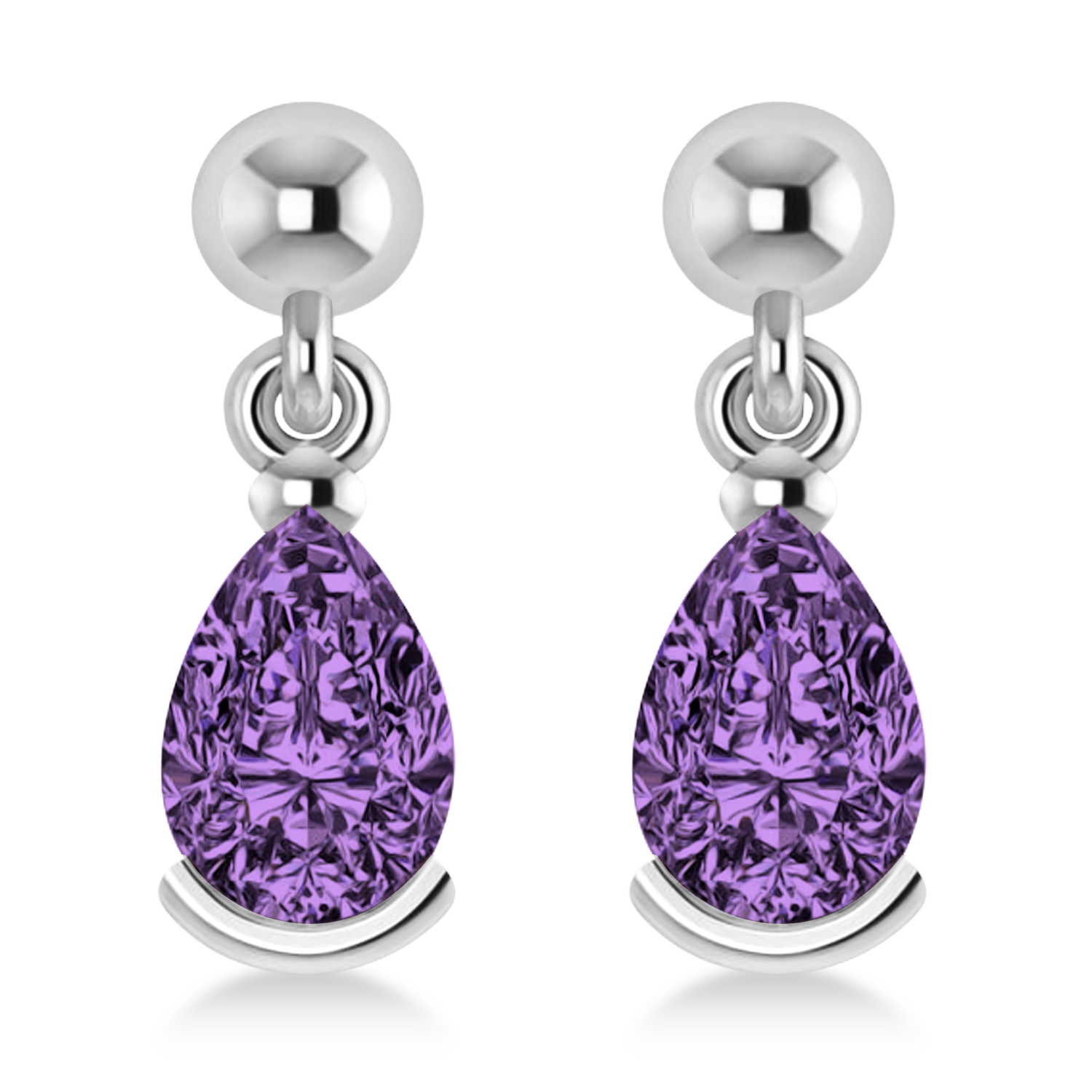 Lab Amethyst Dangling Pear Earrings 14k White Gold (2.00ct)