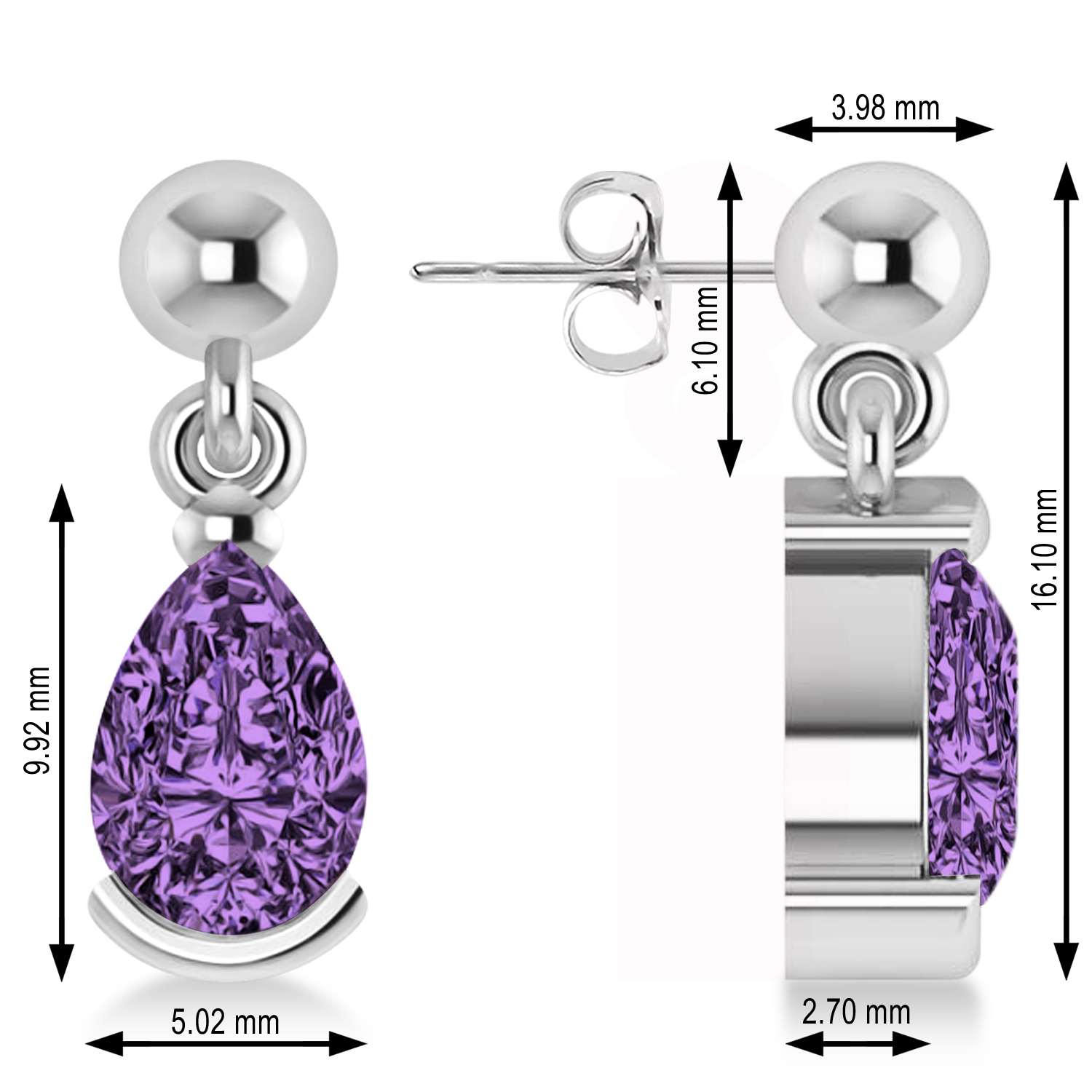 Amethyst Dangling Pear Earrings 14k White Gold (2.00ct)
