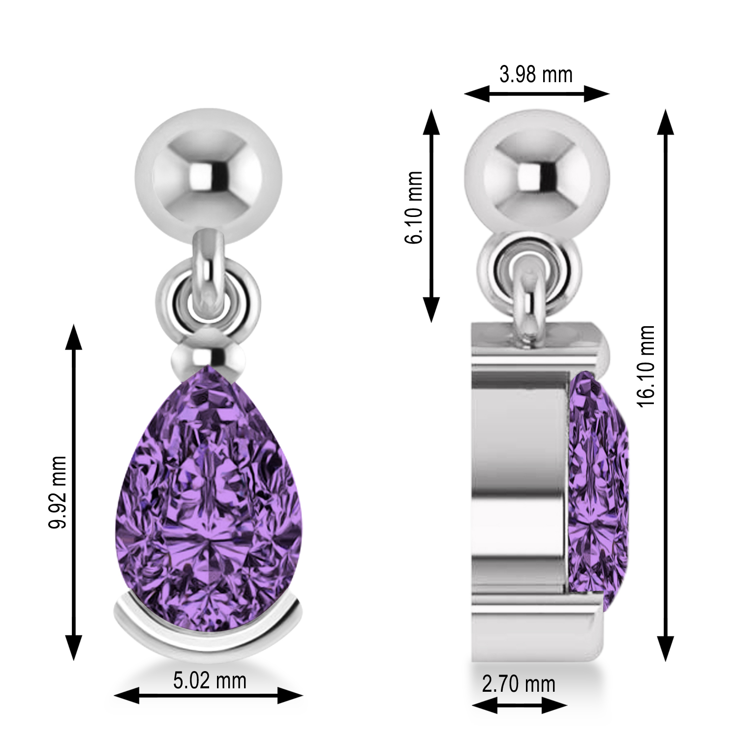 Amethyst Dangling Pear Earrings 14k White Gold (2.00ct)