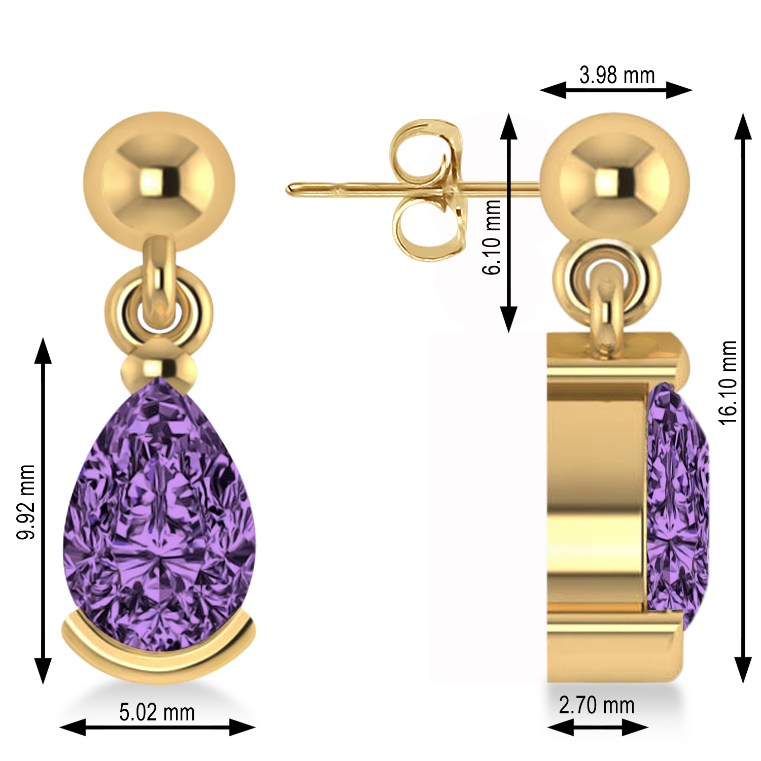 Amethyst Dangling Pear Earrings 14k Yellow Gold (2.00ct)