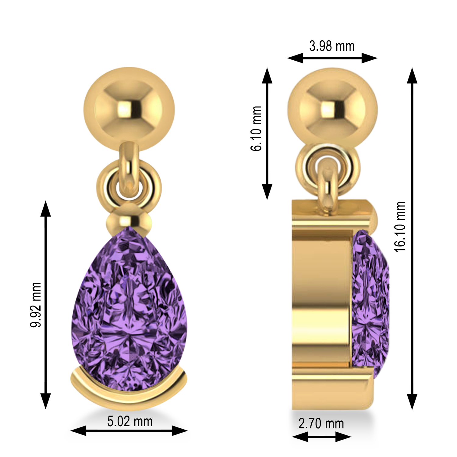 Amethyst Dangling Pear Earrings 14k Yellow Gold (2.00ct)