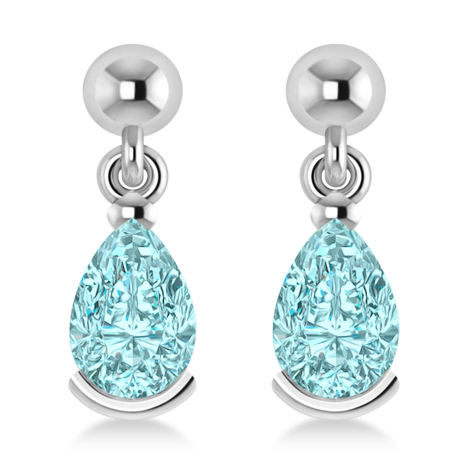 Lab Aquamarine Dangling Pear Earrings 14k White Gold (2.00ct)