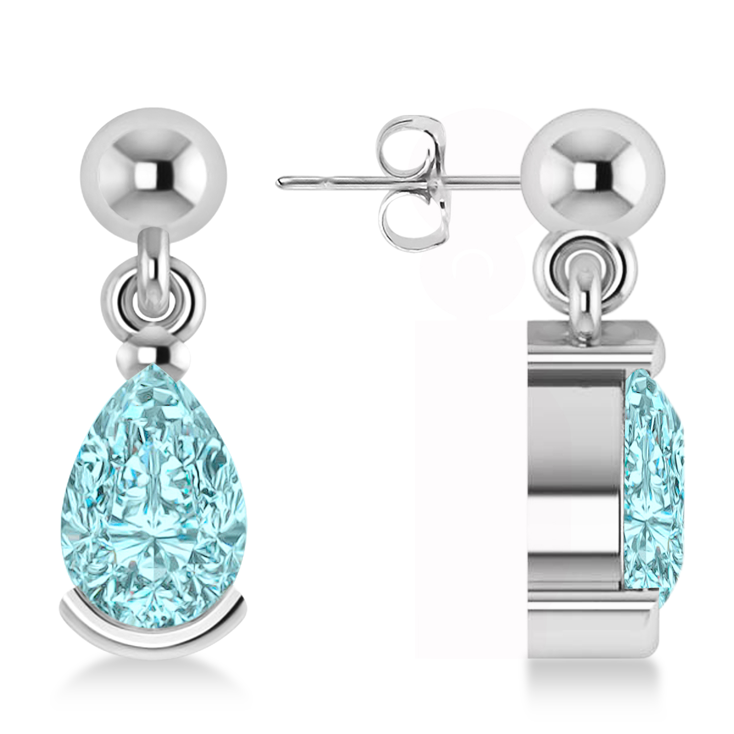 Lab Aquamarine Dangling Pear Earrings 14k White Gold (2.00ct)