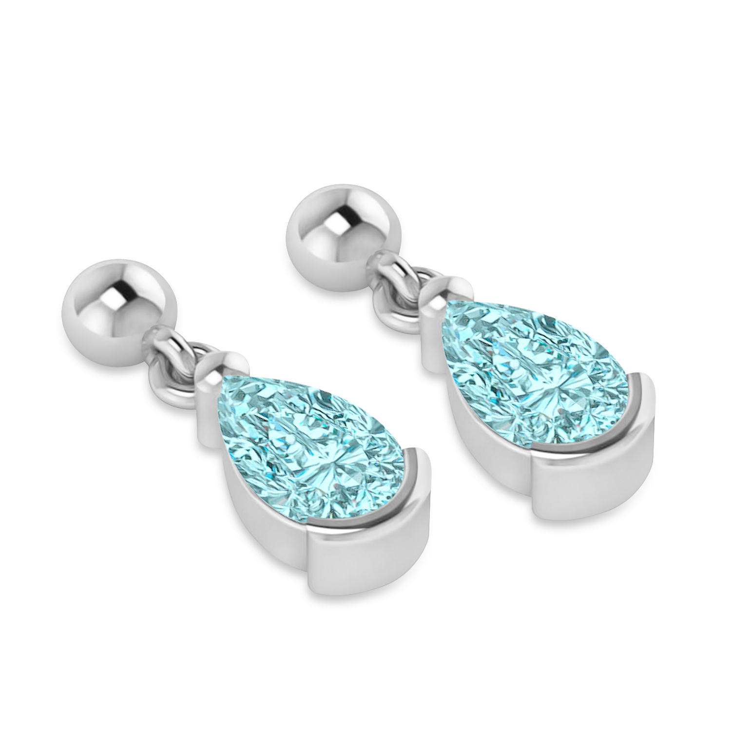 Lab Aquamarine Dangling Pear Earrings 14k White Gold (2.00ct)