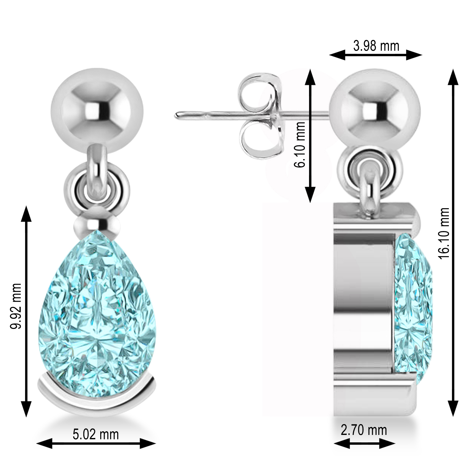 Lab Aquamarine Dangling Pear Earrings 14k White Gold (2.00ct)