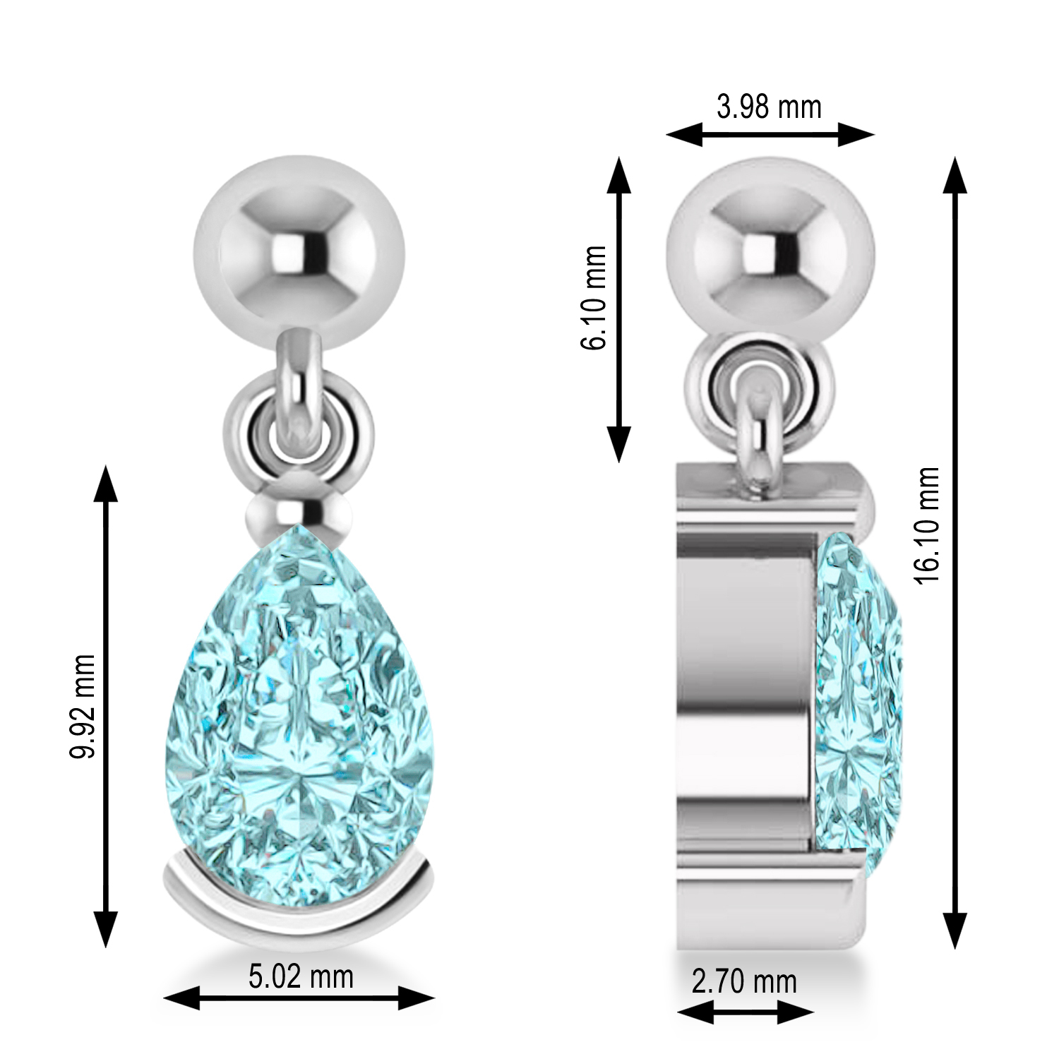 Lab Aquamarine Dangling Pear Earrings 14k White Gold (2.00ct)